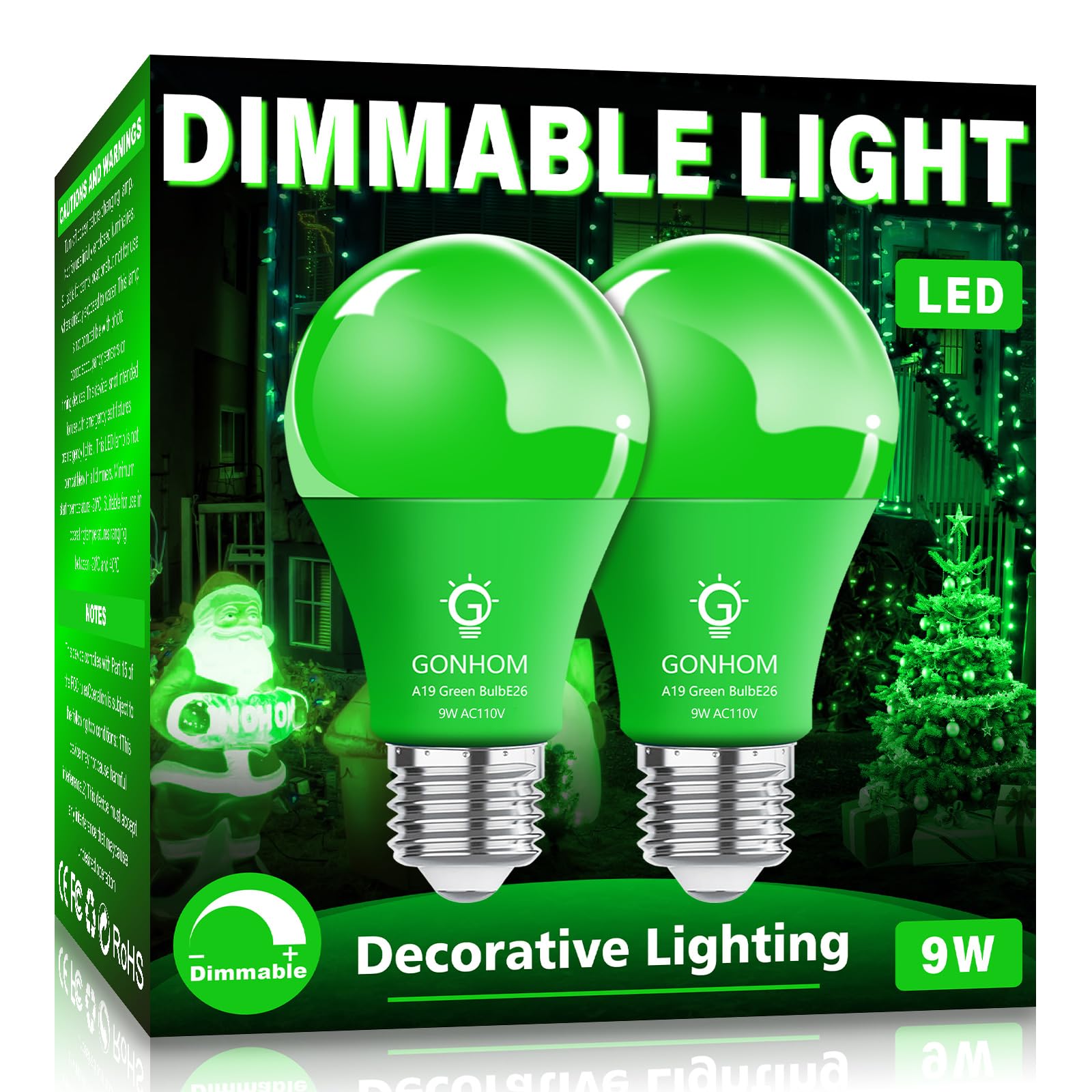 Gonhom 2 Pack Green Led Light Bulbs, 9W Equivalent, E26 Base For Holiday & Decorative Lighting