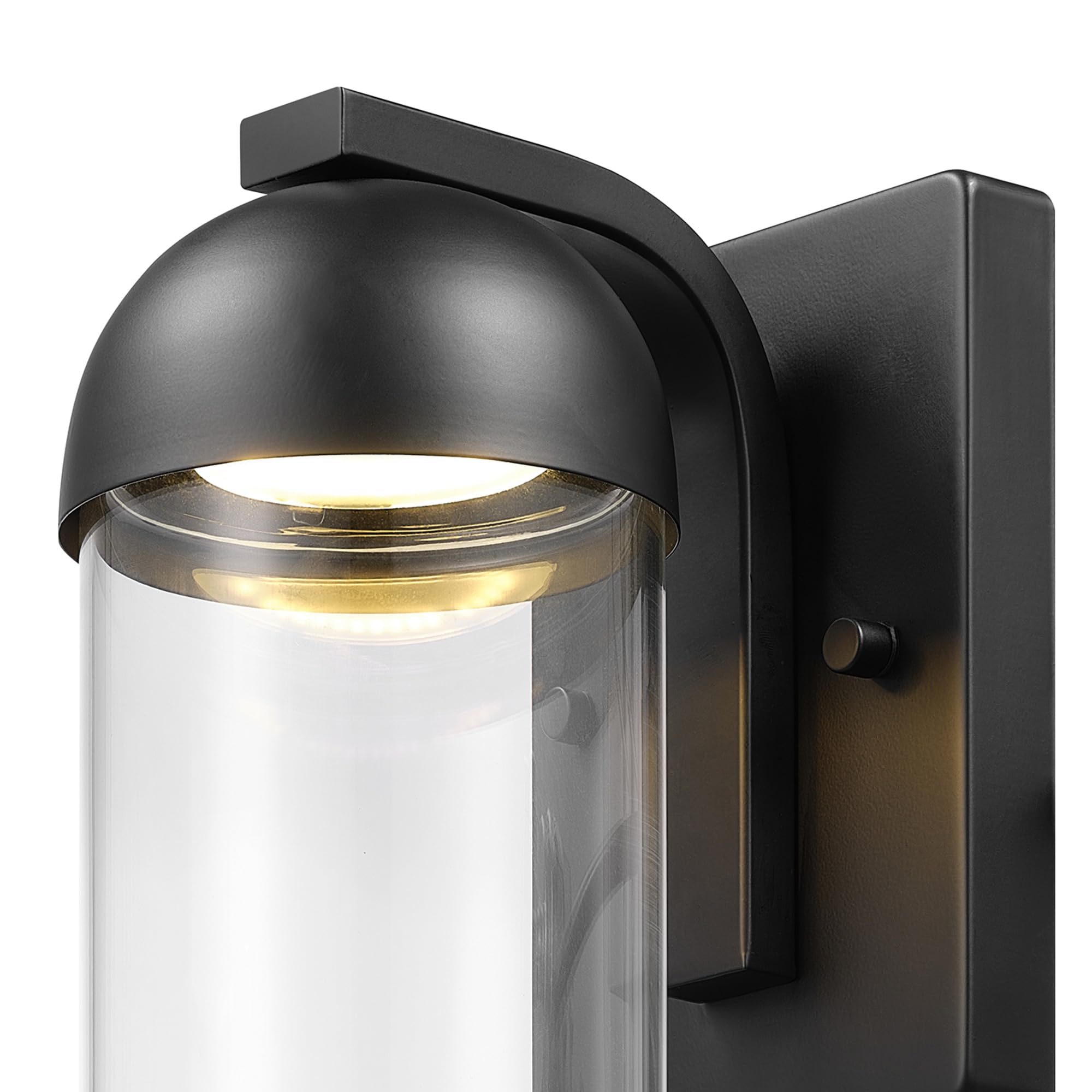 Globe Electric 12W LED Outdoor Wall Sconce, Matte Black, Clear Glass Shade, Model 60000023