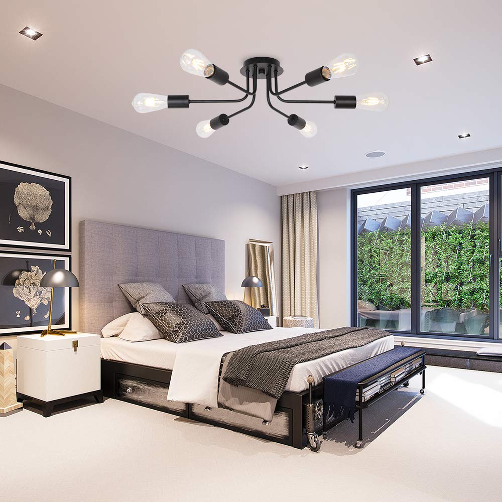 Tuluce Semi Flush Mount Ceiling Light Fixture 6-Light Modern Sputnik Chandelier Lighting Black Vintage Metal Ceiling Lamp E26 Li