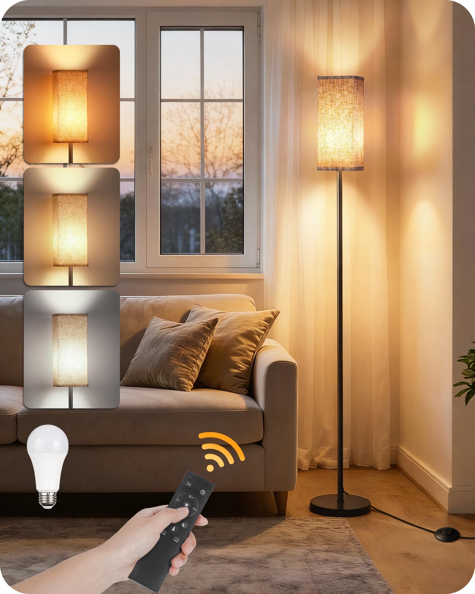 GOEBLESON 64.2    Dimmable Floor Lamp for Living Room with Remote and Foot Switch, Corner Floor Lamp for Bedroom, Includes 10W A