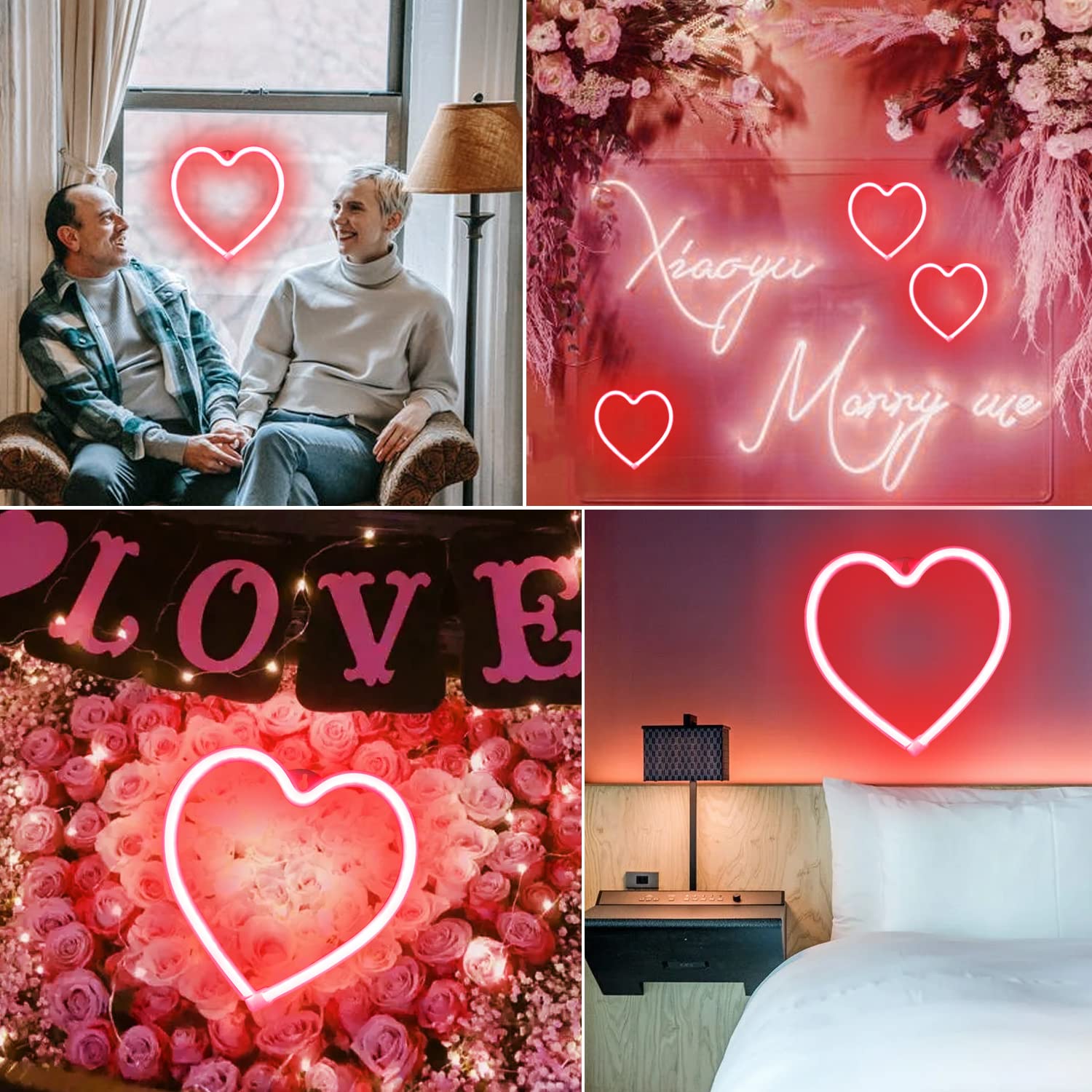 Vicila Heart Neon Sign - LED Love Light, USB/Battery Operated, Red, 8inx0.7inx8in, Plastic - Perfect for Home Decor, Valentines Day, Weddings