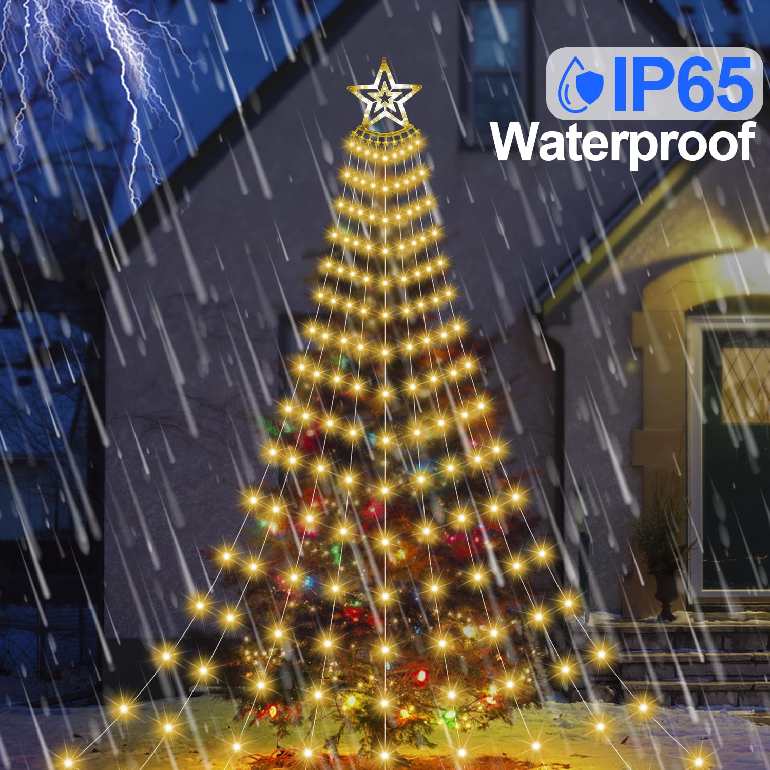 Amipepe 350 Led Warm White Christmas Star Lights, 11.48Ft Outdoor Fairy Lights With Timer & Remote