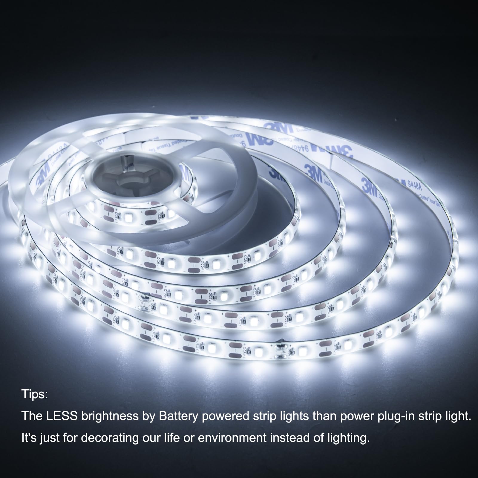 Marreal Battery Powered LED Strip Lights, Waterproof, Dimmable, 13.2ft, White, Includes 2 Rolls of 6.6ft Each, Model M33305