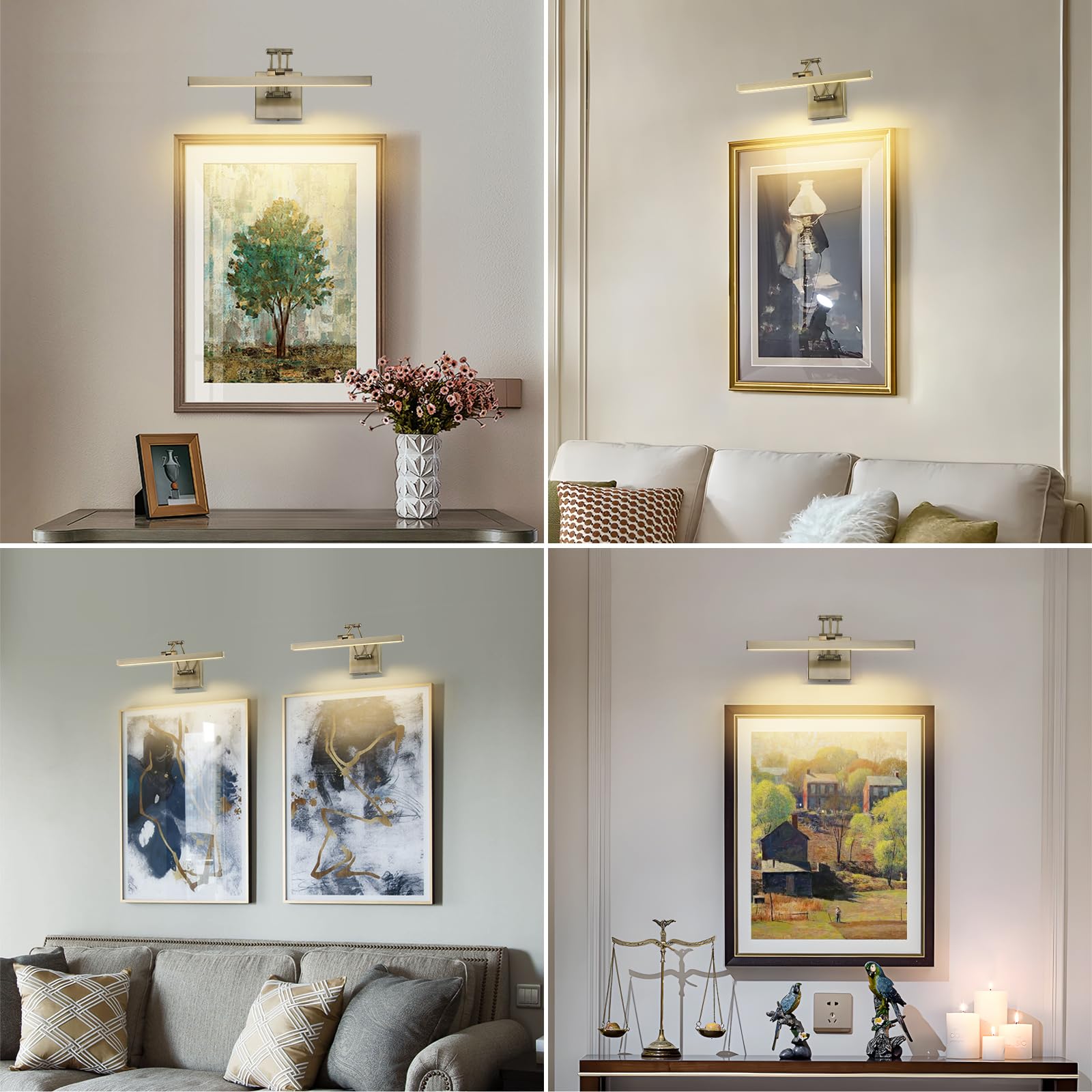Pasoar Led Picture Lights For Paintings Dimmable 15.5 Inch Long Hard-Wired Picture Frame Lights Gallery Wall Light With Adjustab