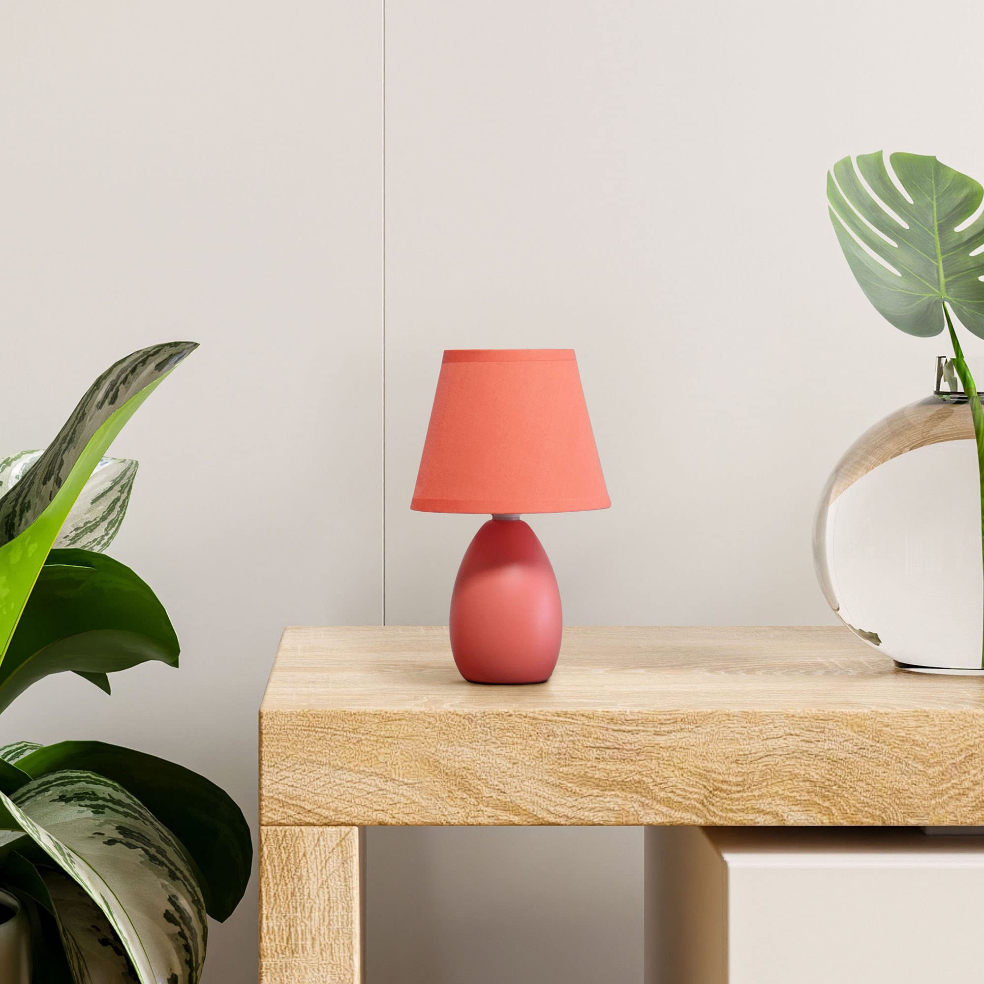 Creekwood Home Orange Ceramic 9.45&quot; Petite Bedside Table Lamp With Drum Shade