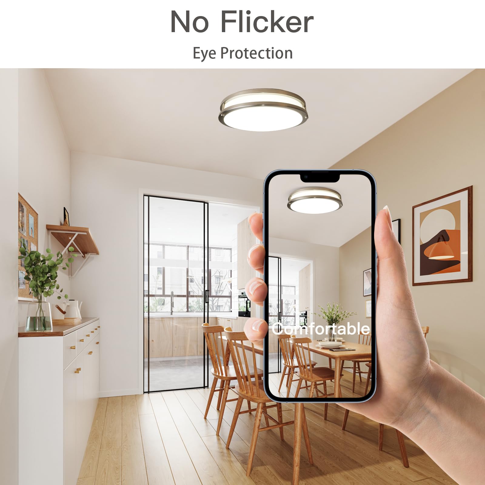 Elekeed 16Inch Led Flush Mount Ceiling Light Fixture 2 Pack, 48W 4800Lm Ceiling Light Fixture Brushed Nickel, Dimmable Ceiling L