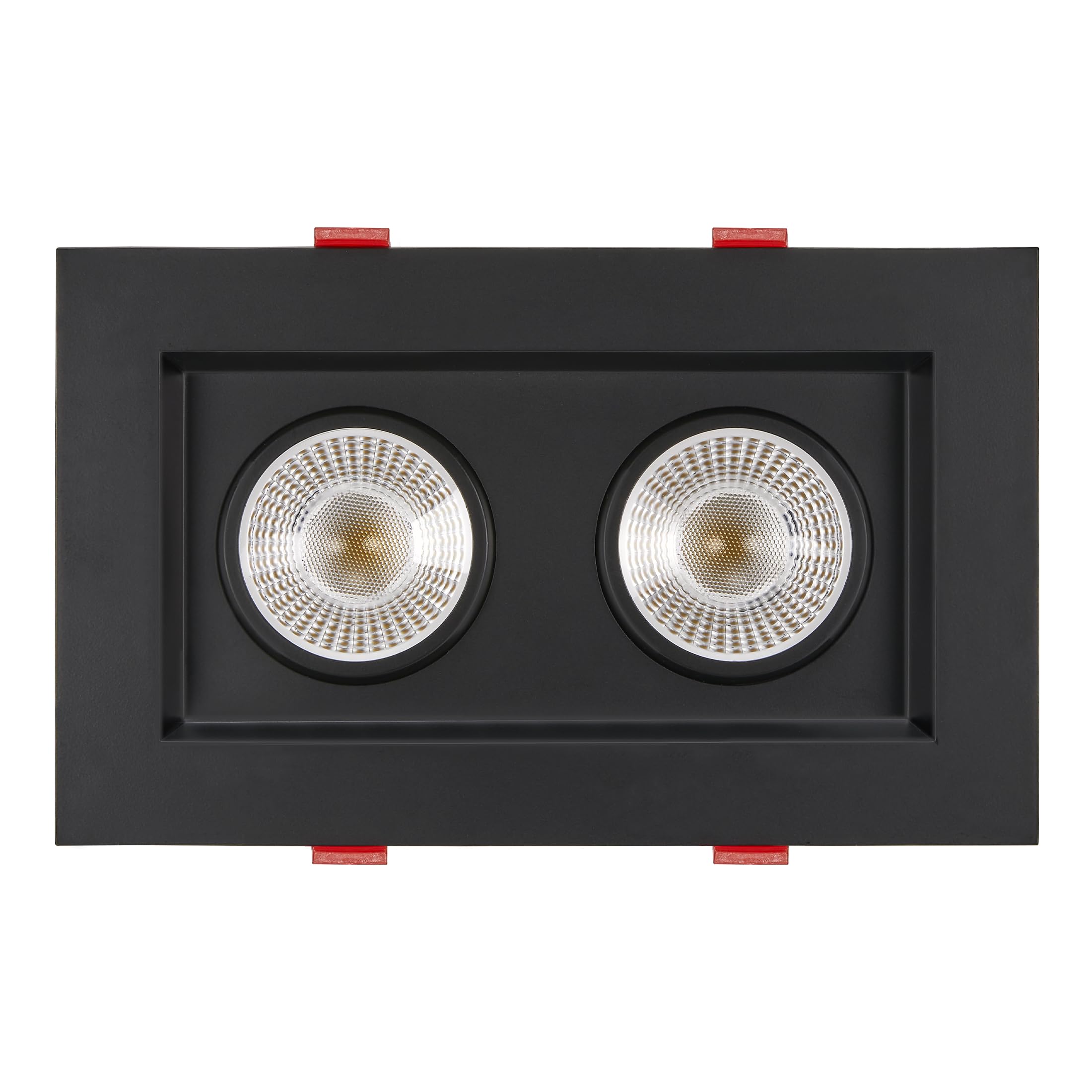 Maxxima 4 in. Two Head Slim Square Recessed Anti-Glare LED Gimbal Downlight, Black, Canless IC Rated, 2000 Lumens 5 CCT Selectab
