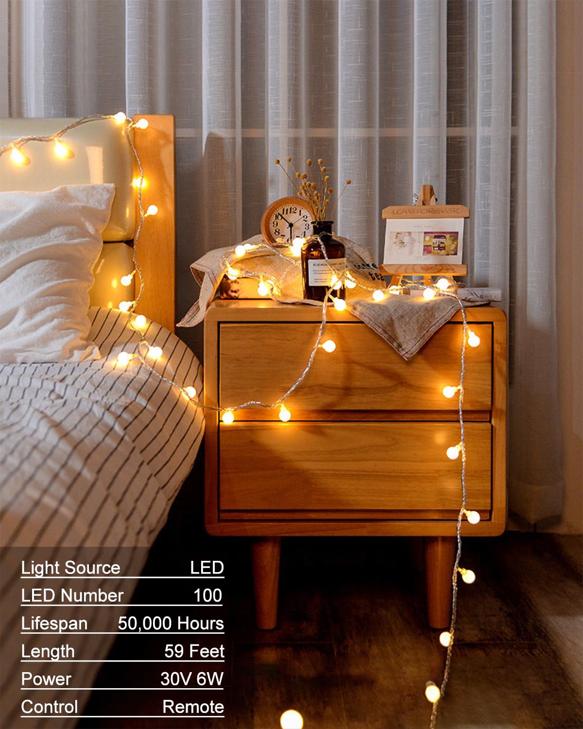 Globe String Lights 59 Ft 100 Led Christmas Lights Plug In With Remote Timer, Connectable 0.71'' Small Frosted Globe Lights For Bedroom Wedding Chrismtas Tree Indoor Outdoor Decor, Warm White