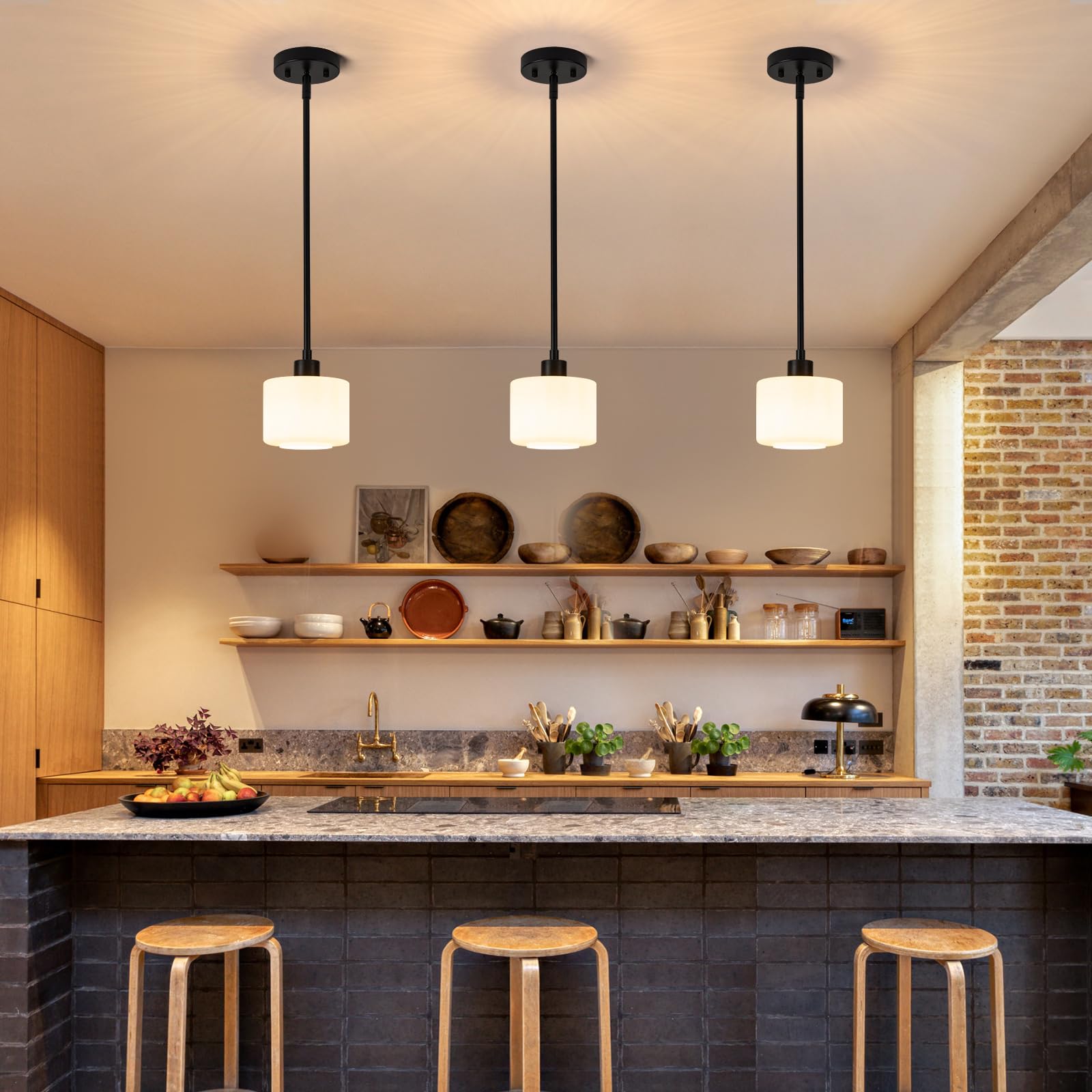 Osimir 1-Light Black Milk Glass Pendant Light Fixture, Modern Hanging Lighting for Kitchen Island & Bathroom, Model OS-YQ8153