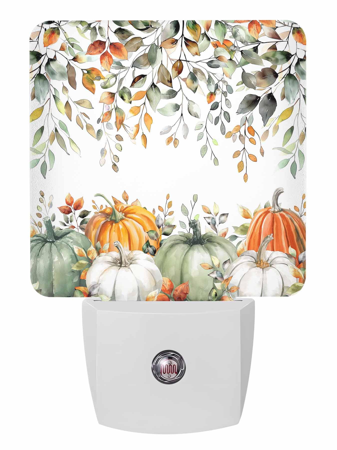 Fall Night Lights Auto Sensor Sage Green Pumpkin Plug-in LED Nightlights Dusk to Dawn for Living Room, Bedroom, Bathroom, Kitche