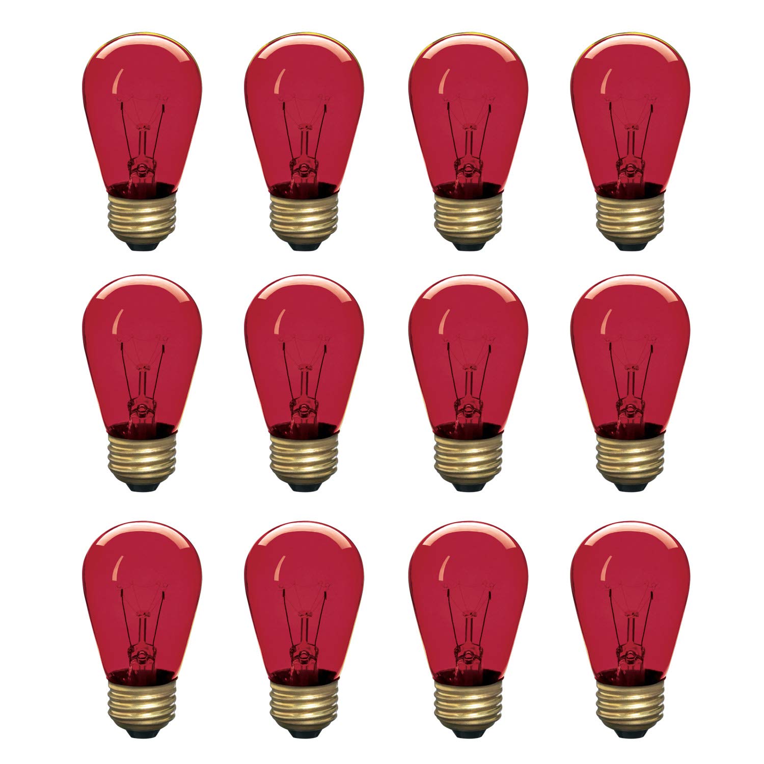 Incandescent S14 Edison Light Bulb, String Light Replacement, E26 Medium Base, 130V, Red (12 Pack)