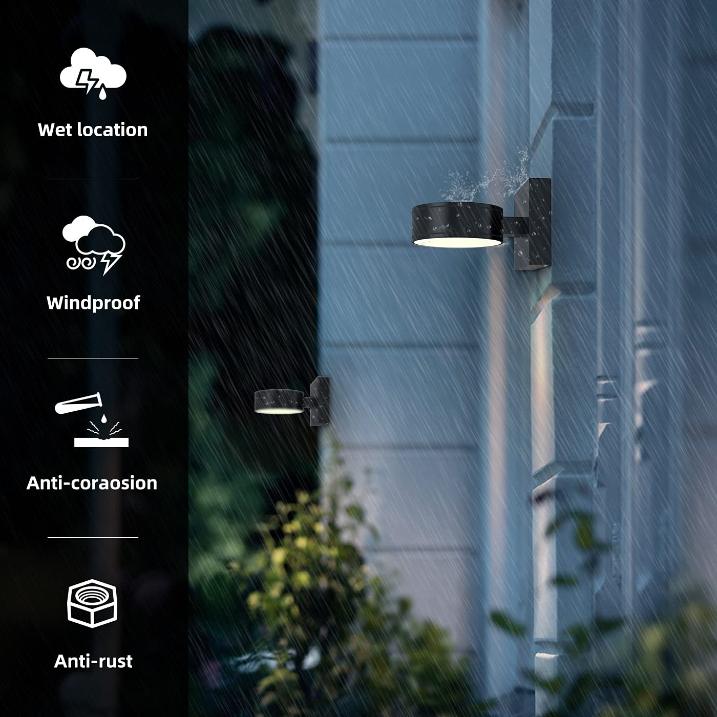 Double Century Led Outdoor Wall Sconce Light, Waterproof Aluminum, 3000K, 8W, Modern Design