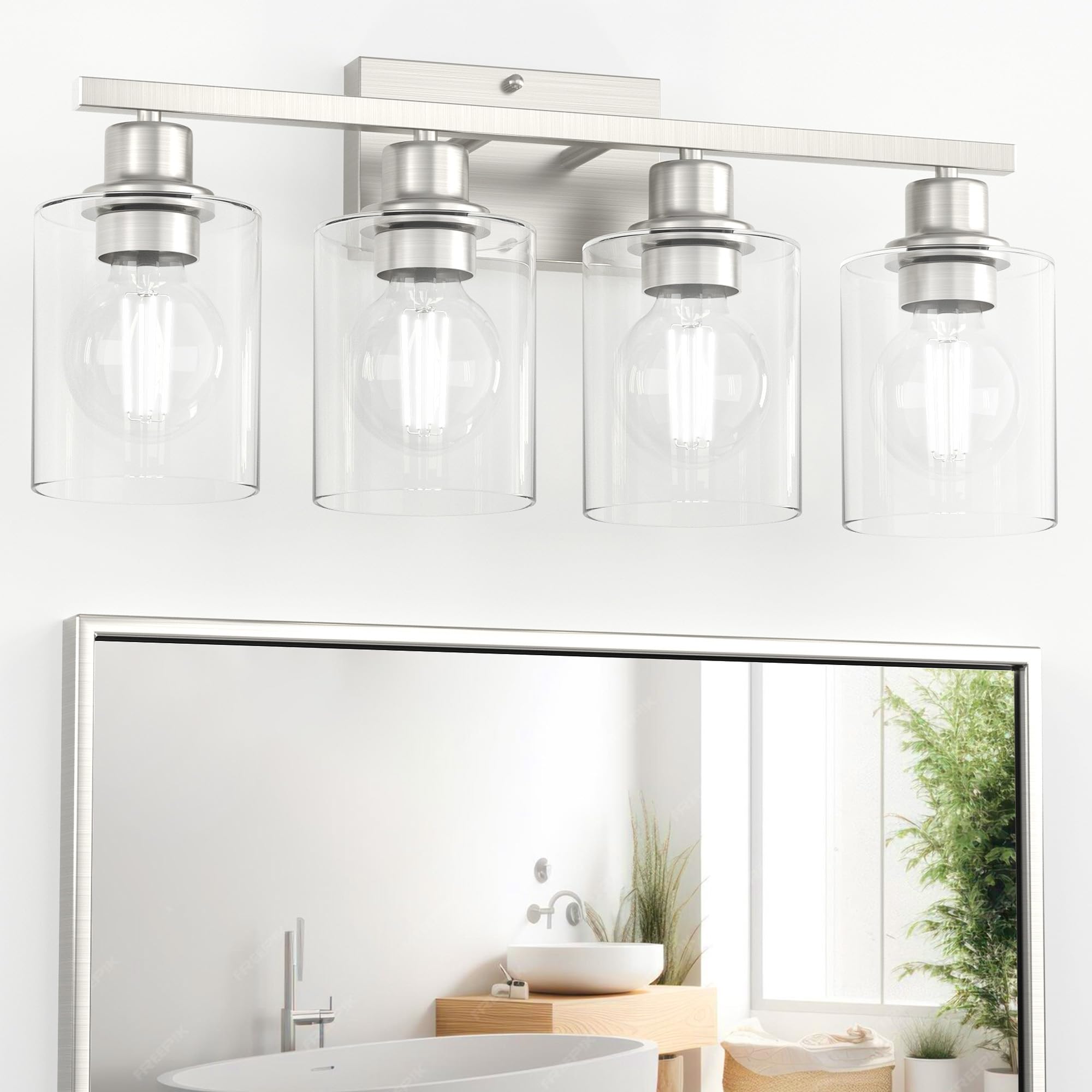 Dekang 4-Light Bathroom Vanity Lights, Brushed Nickel Wall Sconces With Clear Glass Shades