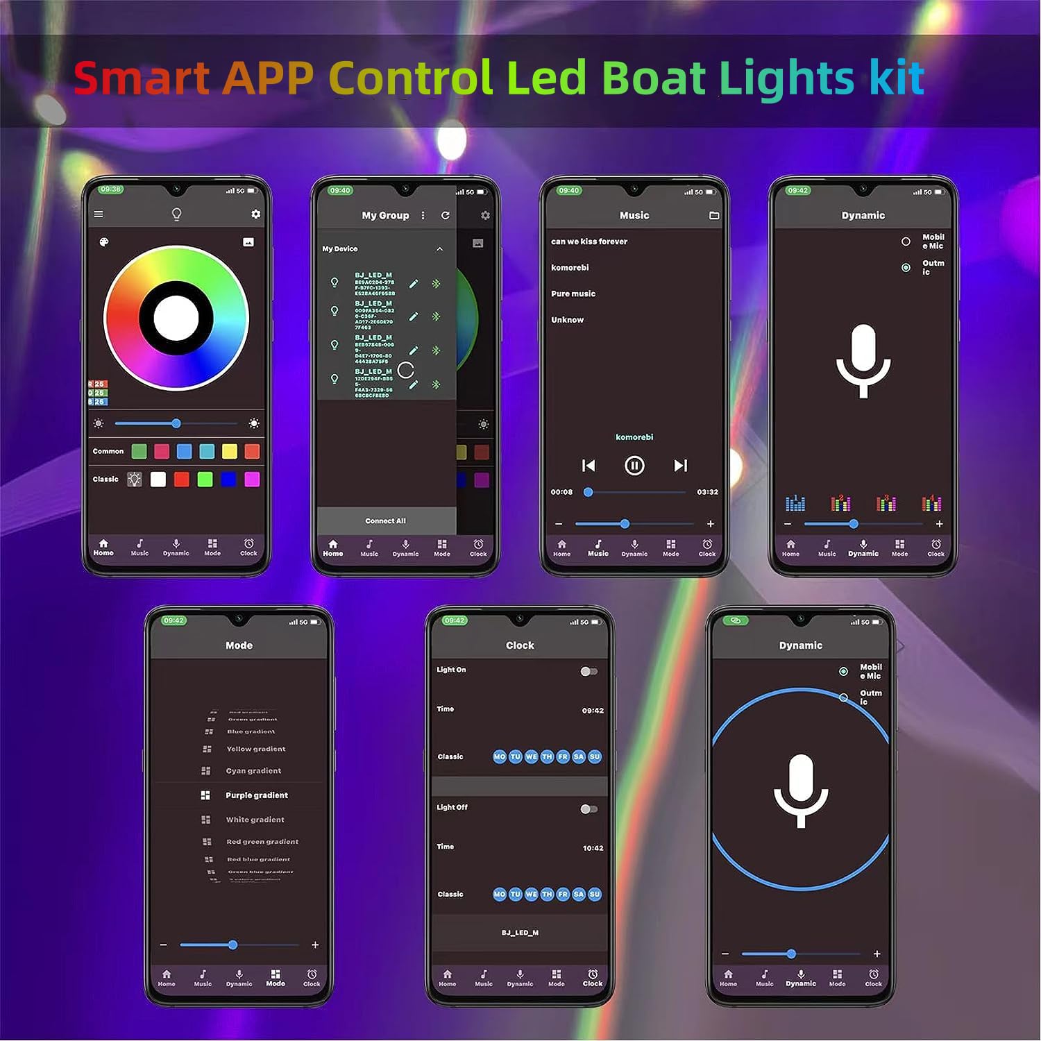 ROLiGHTiC 55FT LED Boat Lights, RGB Waterproof Marine Strip Lights, 12V with APP/RF Remote Control, Ideal for Pontoon and Fishing Boats