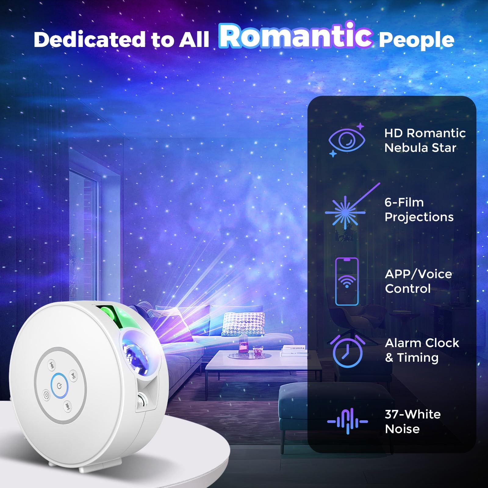 V JULES.V Smart Star Light Projector - Galaxy Projector with 6 Slides, APP & Voice Control, 24H Timer, White (SK17-White)