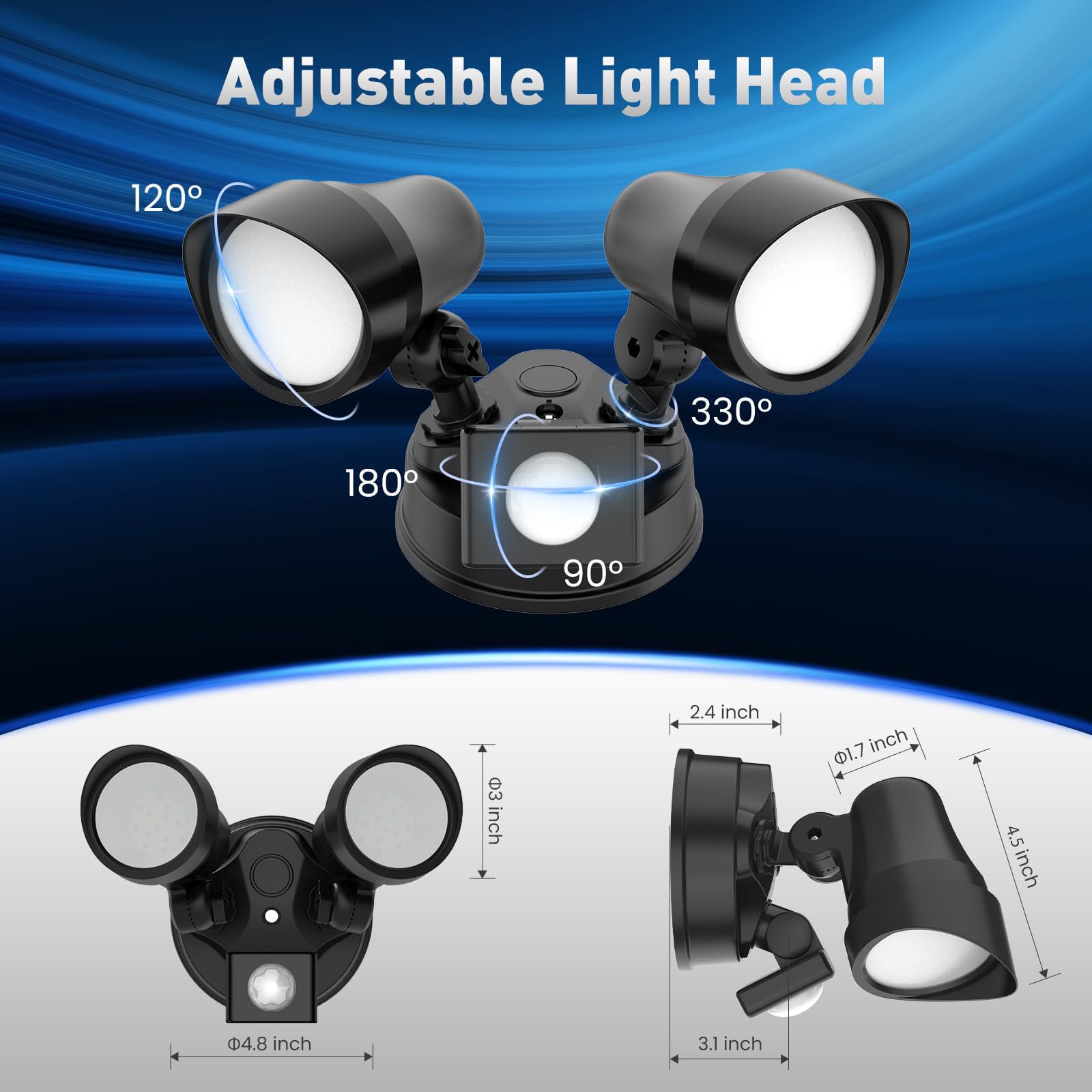 Alusso Lighting 25W Led Dusk To Dawn Security Lights, 1900Lm Ip65 Waterproof Exterior Flood Lights, 3000K/4000K/6000K Selectable, 2 Adjustable Heads Outdoor Lights For Yard, Garage (Black 2 Pack)