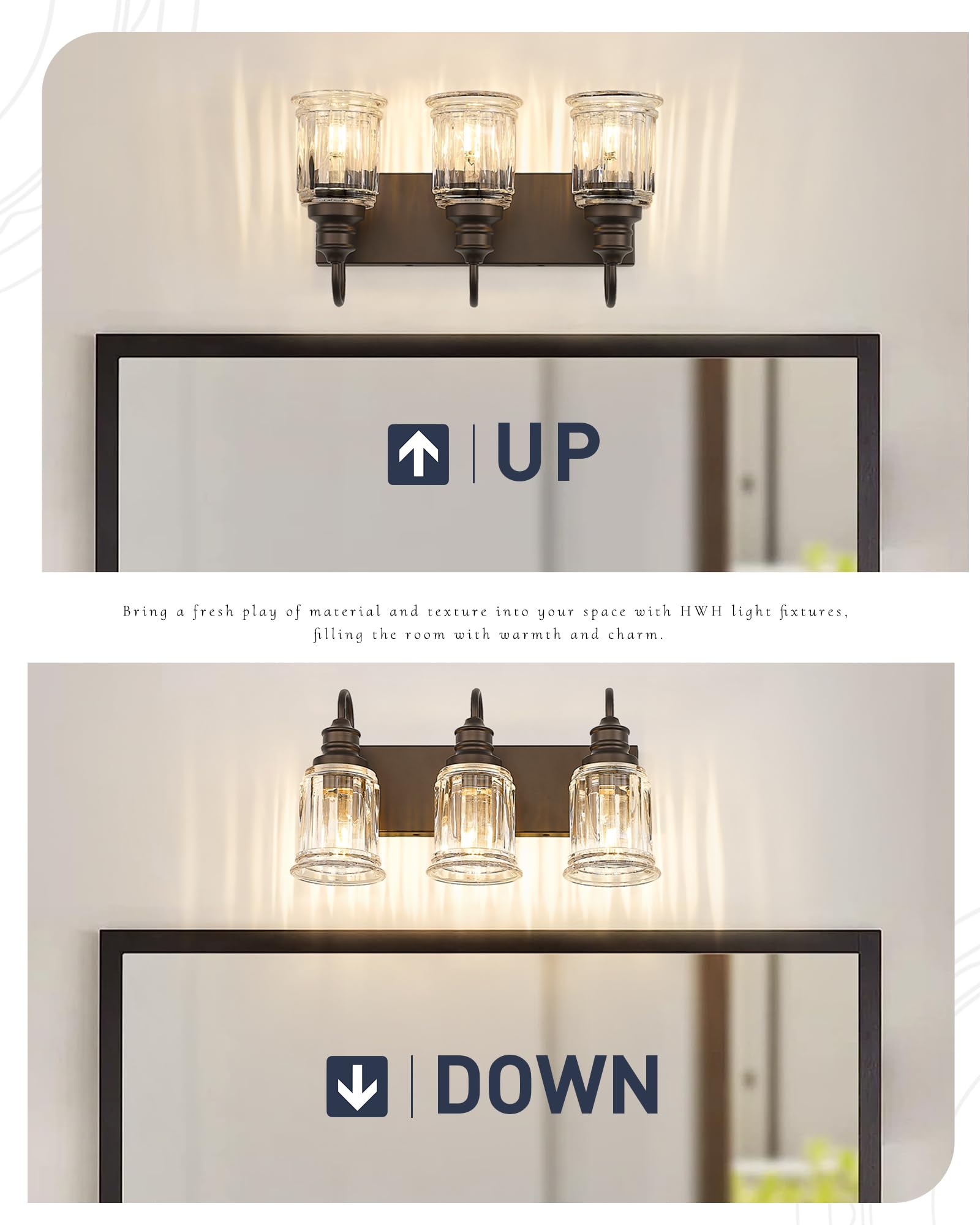 3 Light Bathroom Vanity Light - Hwh Bathroom Lights Over Mirror Farmhouse Vanity Sconce Wall Lighting With Bell-Shaped Clear Glass  Oil-Rubbed Bronze Finish  5Hzg106B-3W Orb