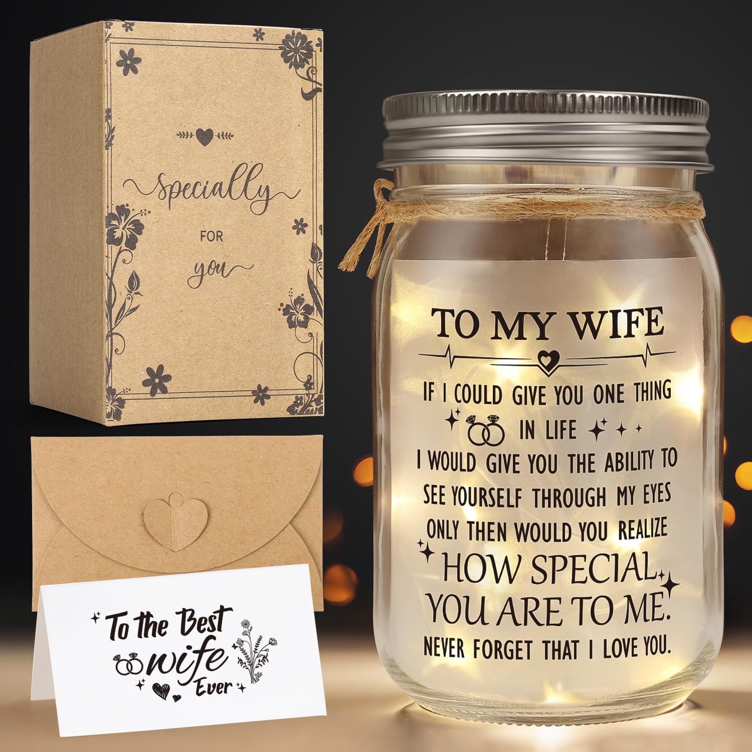 Splendest Mason Jar Night Light Wife Gifts for Women Best Wife Ever Gifts, Mason Jar Night Light Wife Birthday Gifts for Newlywe