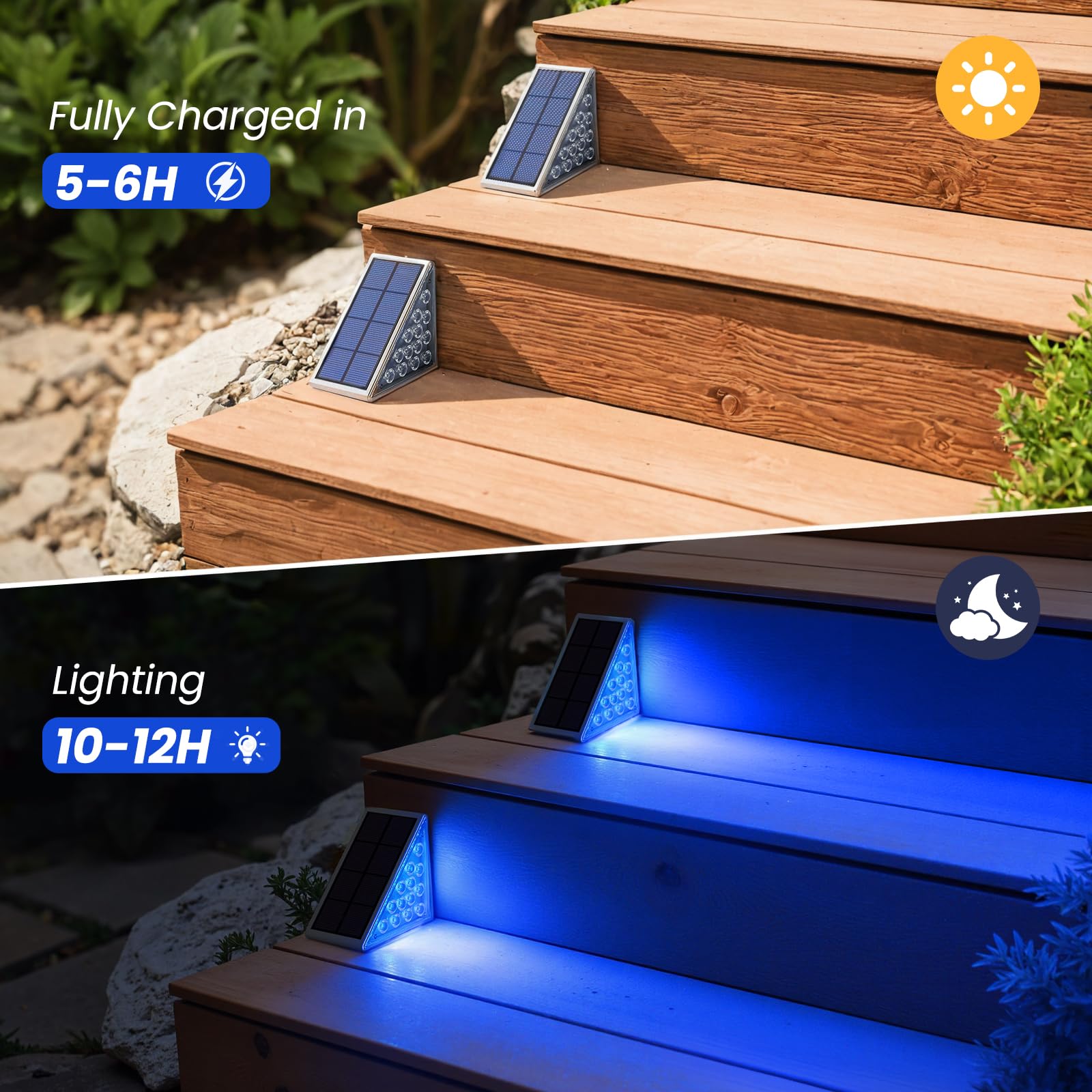 Niorsun Solar Step Lights For Outside,16 Pack Blue Led Outdoor Step Lights, Stair Lights Outdoor For Patio, Fence, Yard, Walkway