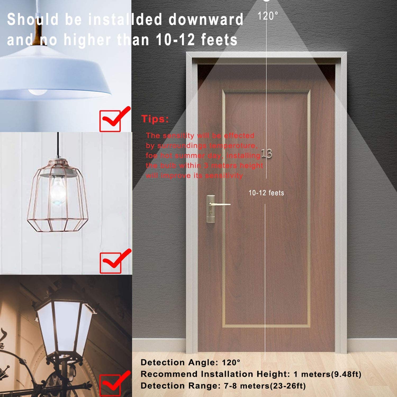 Mikewin 13W Motion Sensor Led Bulbs - 4 Pack, 5000K Daylight, Indoor/Outdoor Security Lighting