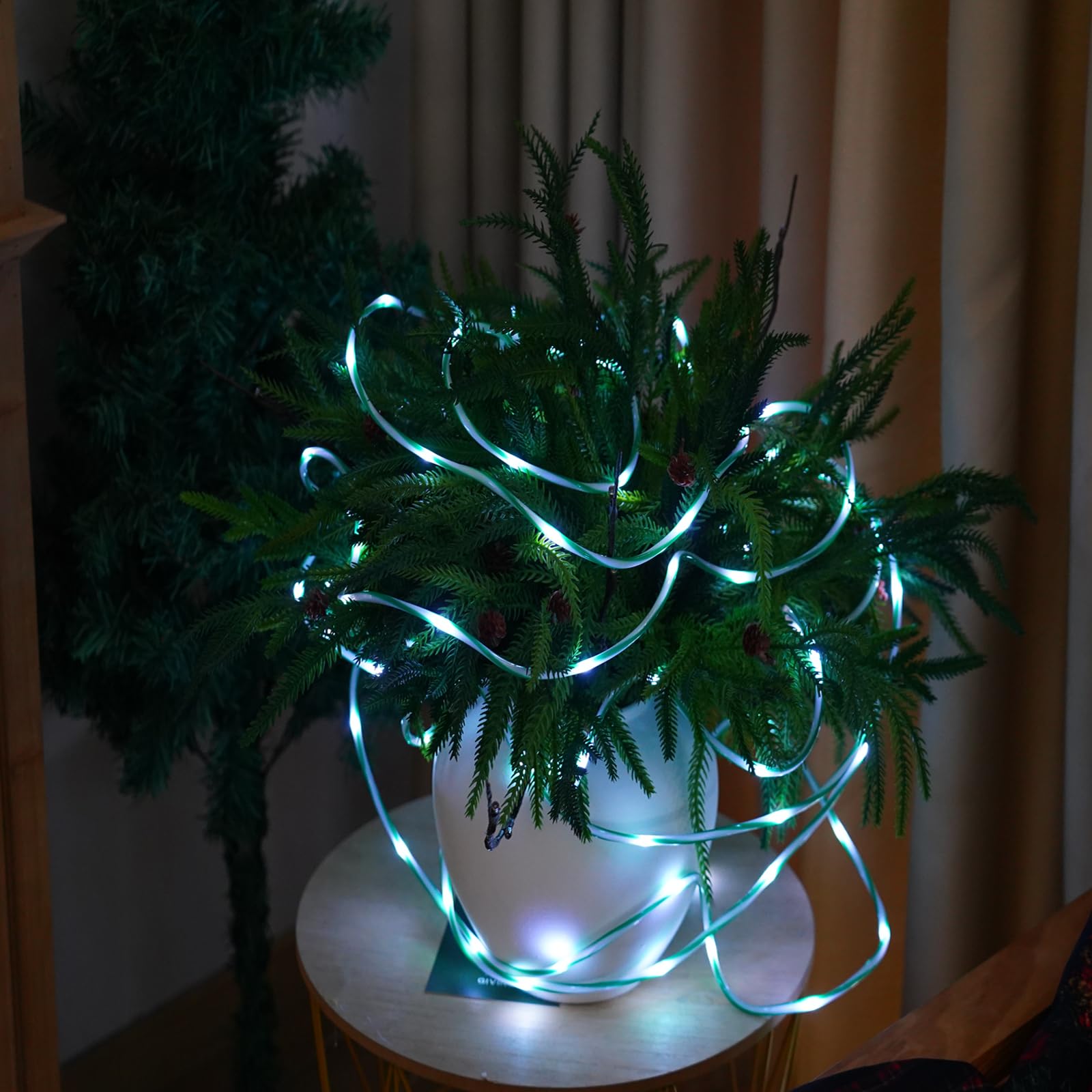 Yeguo Solar Christmas Candy Cane Rope Lights, 2 Pack Each 33Ft 100 Led Green & White Solar Rope Lights Outdoor Waterproof Decora