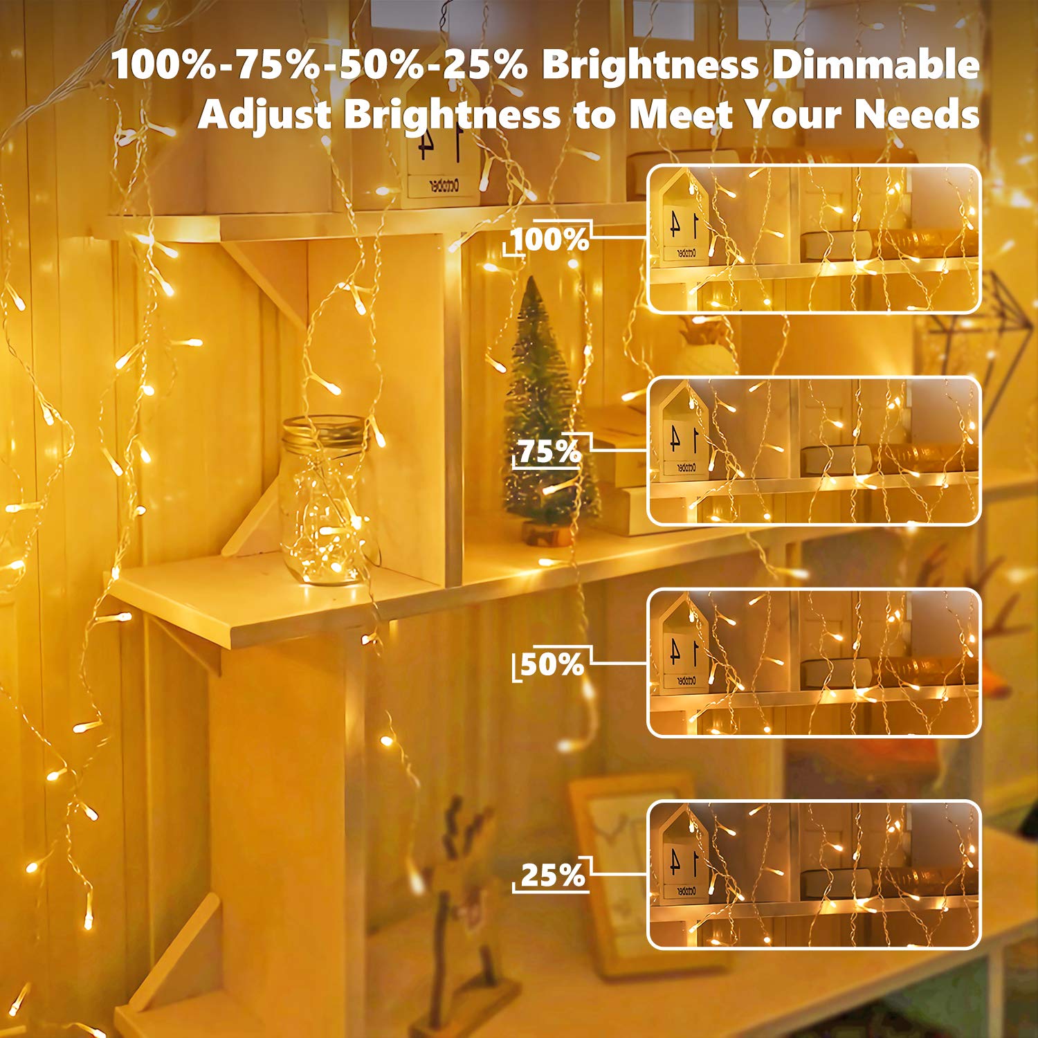 Brizled 29Ft 360 Led Christmas Lights, 8 Modes With 60 Drops, Connectable With Remote For Indoor/Outdoor Wedding & Holidays, War