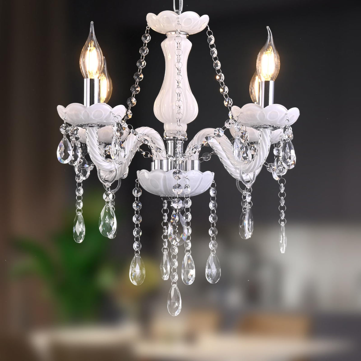 Malosa 4 Light White Crystal Chandelier,Small Chandelier,Morden Mini Chandelier For Bedroom,Dining Room,Wedding Decoration,Girls