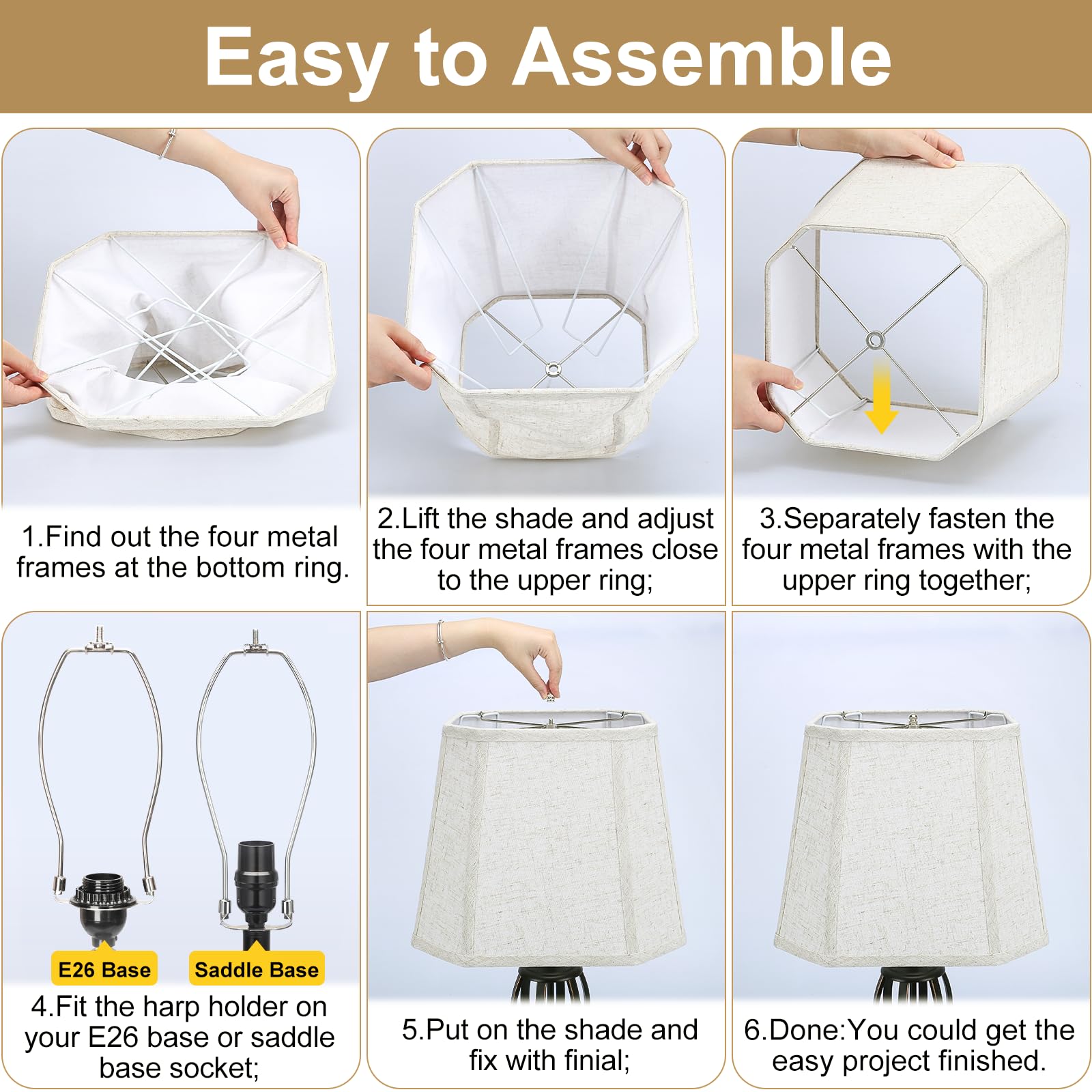 Rectangle Lamp Shades Set Of 2, 10.5'' X 10''X 13'' Medium Cut Corner Beige Lampshades Natural Linen Hand Crafted, Include 2 Pac