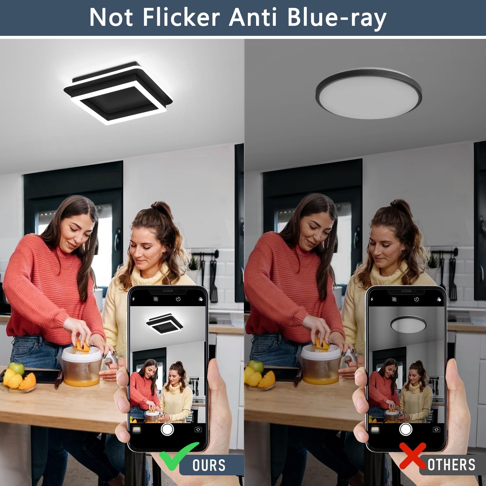 CANEOE Square Flush Mount Ceiling Light - 6000K LED Fixture, Aluminum, 2 Packs, All Black, Model GD-2CFXBK-C-US-2P