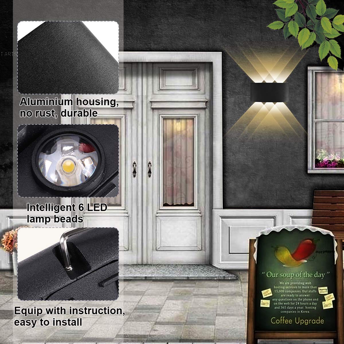 Kawell LED Wall Sconce Light, 6W Up Down, Matte Black-Warm White, Model 33-AU556-BK-WW, Indoor Outdoor for Bathroom, Porch, Garden