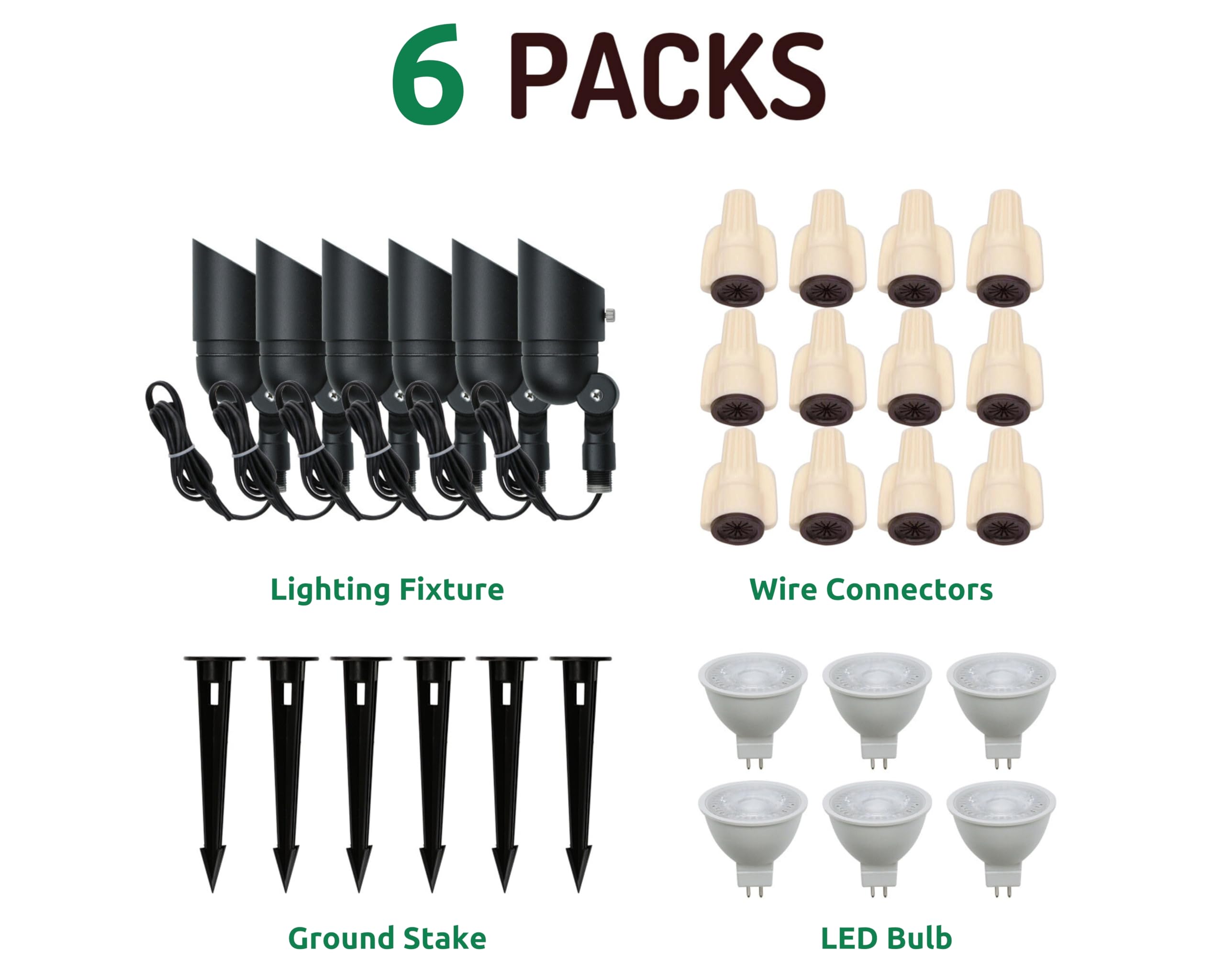 Lumina Lighting® 4W Landscape Spotlights, Waterproof LED Bulbs, 12V, Black, 6-Pack, Model SFL0104