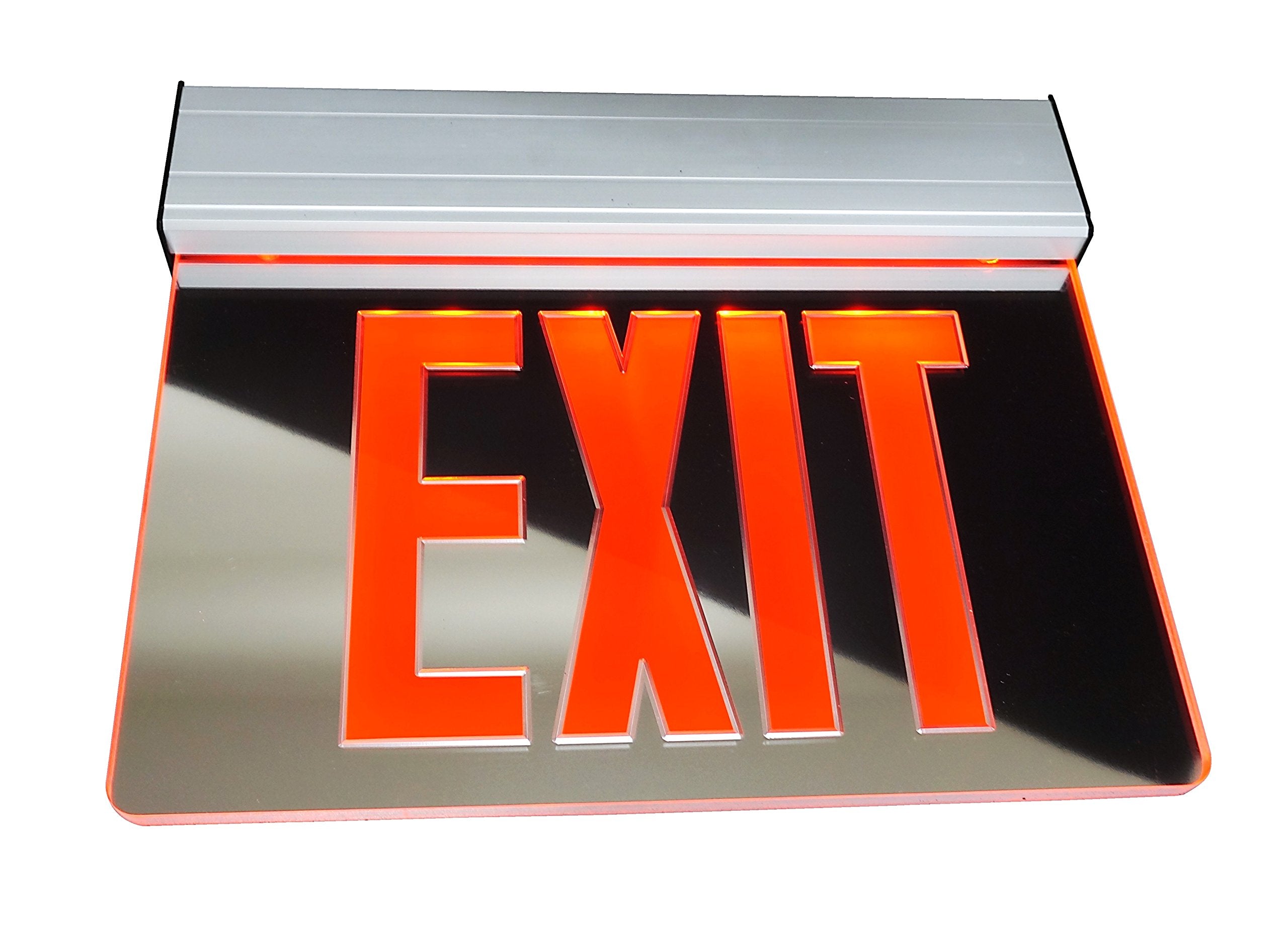 Nicor LED Emergency Exit Sign, Mirrored, Red Letters, Model EXL2-10UNV-AL-MR-R-2, 10in Size, Aluminum Material