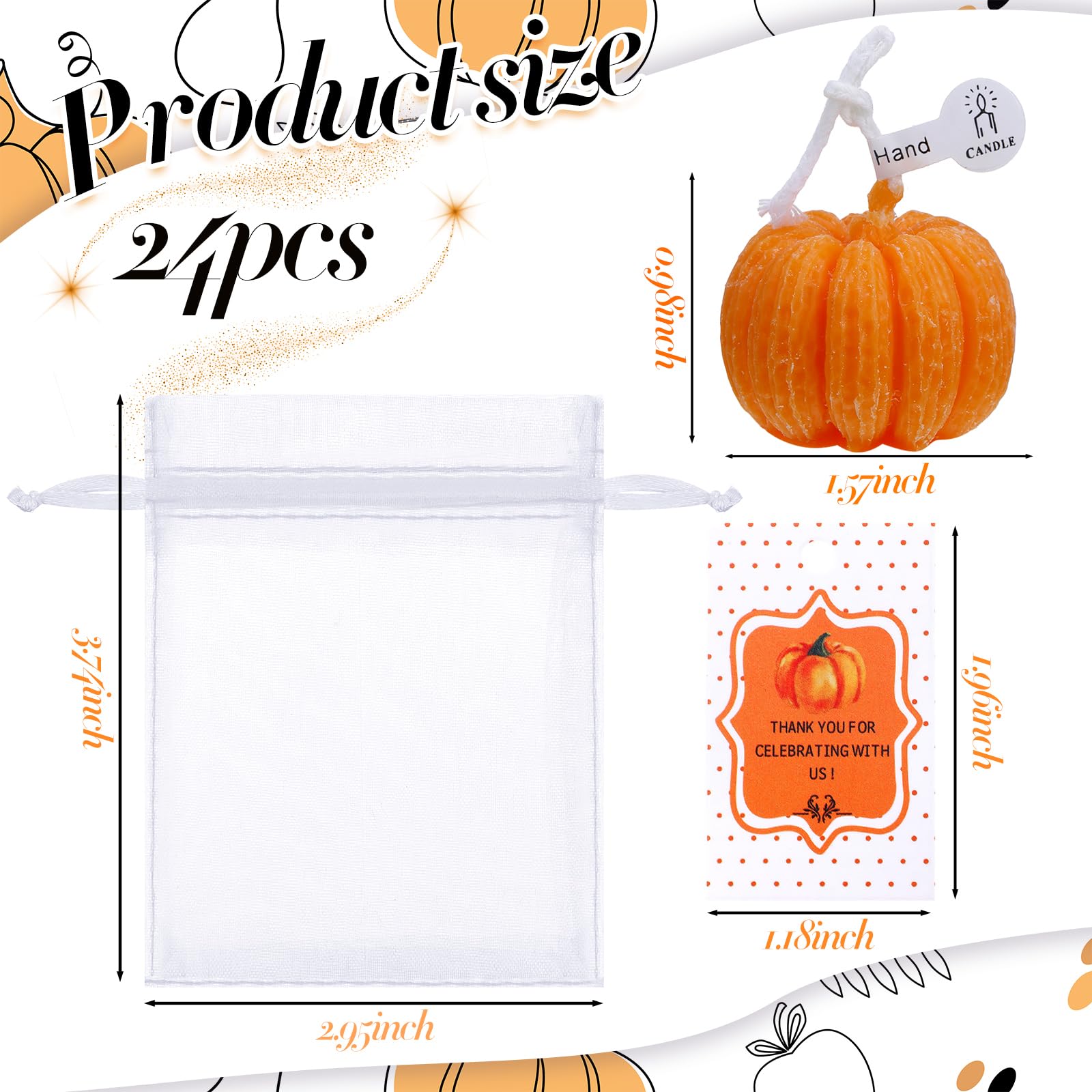 Treela 24 Sets Pumpkin Candles Fall Baby Shower Party Favors for Guests Little Pumpkin Shape Tealight Candle for Thanksgiving Au