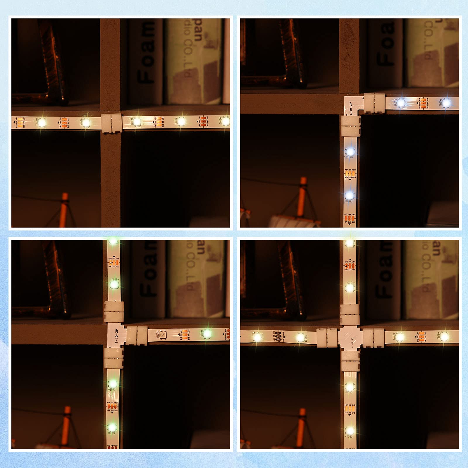 48 Pieces 3 Pin 10 Mm Led Strip Connector Kit Includes Gapless Connector L Shape Led Light Corner Connector X Shape And T Shaped