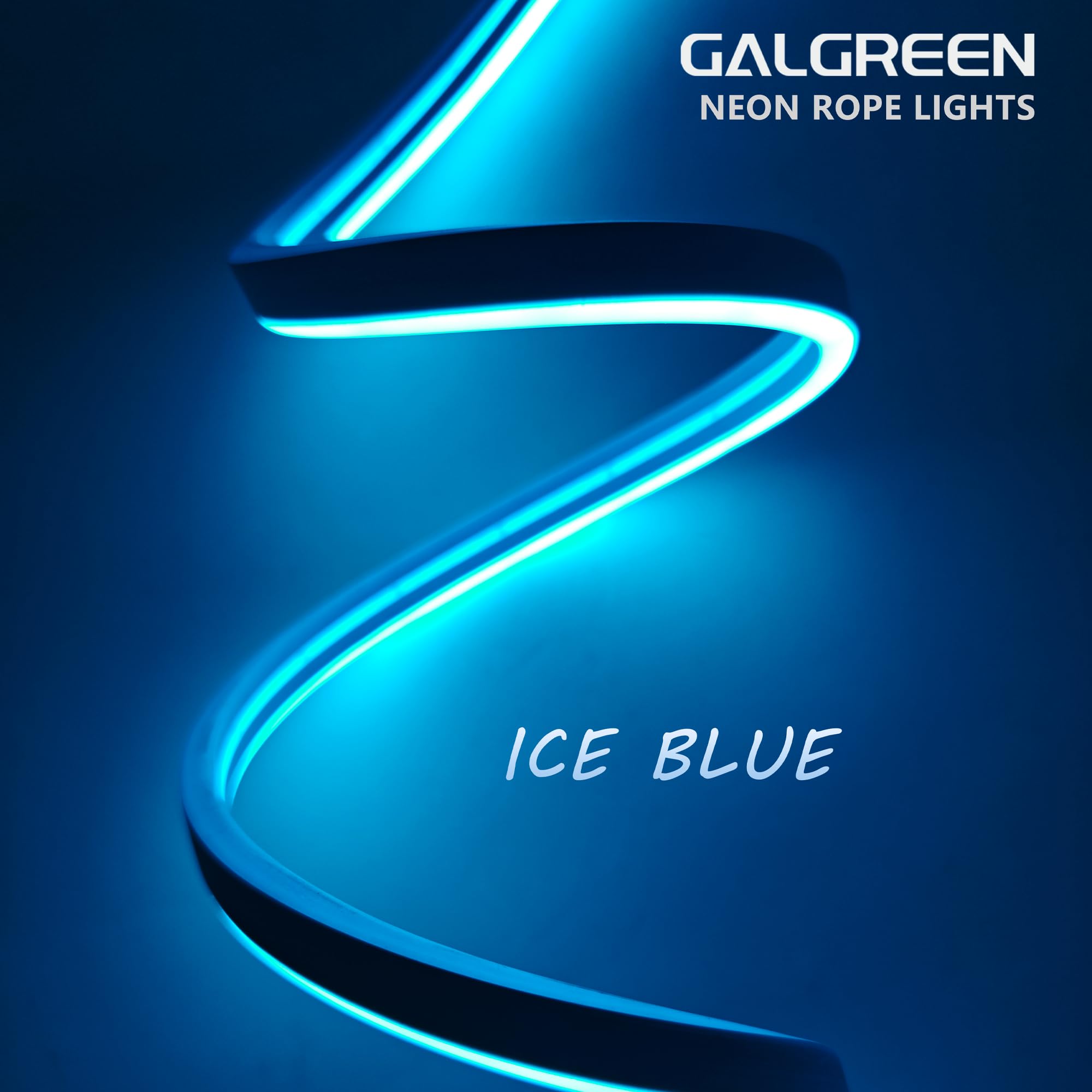 Galgreen Neon Rope Lights, 16.4ft Waterproof LED Strip, Dimmable Remote, Ice Blue, Model AG002