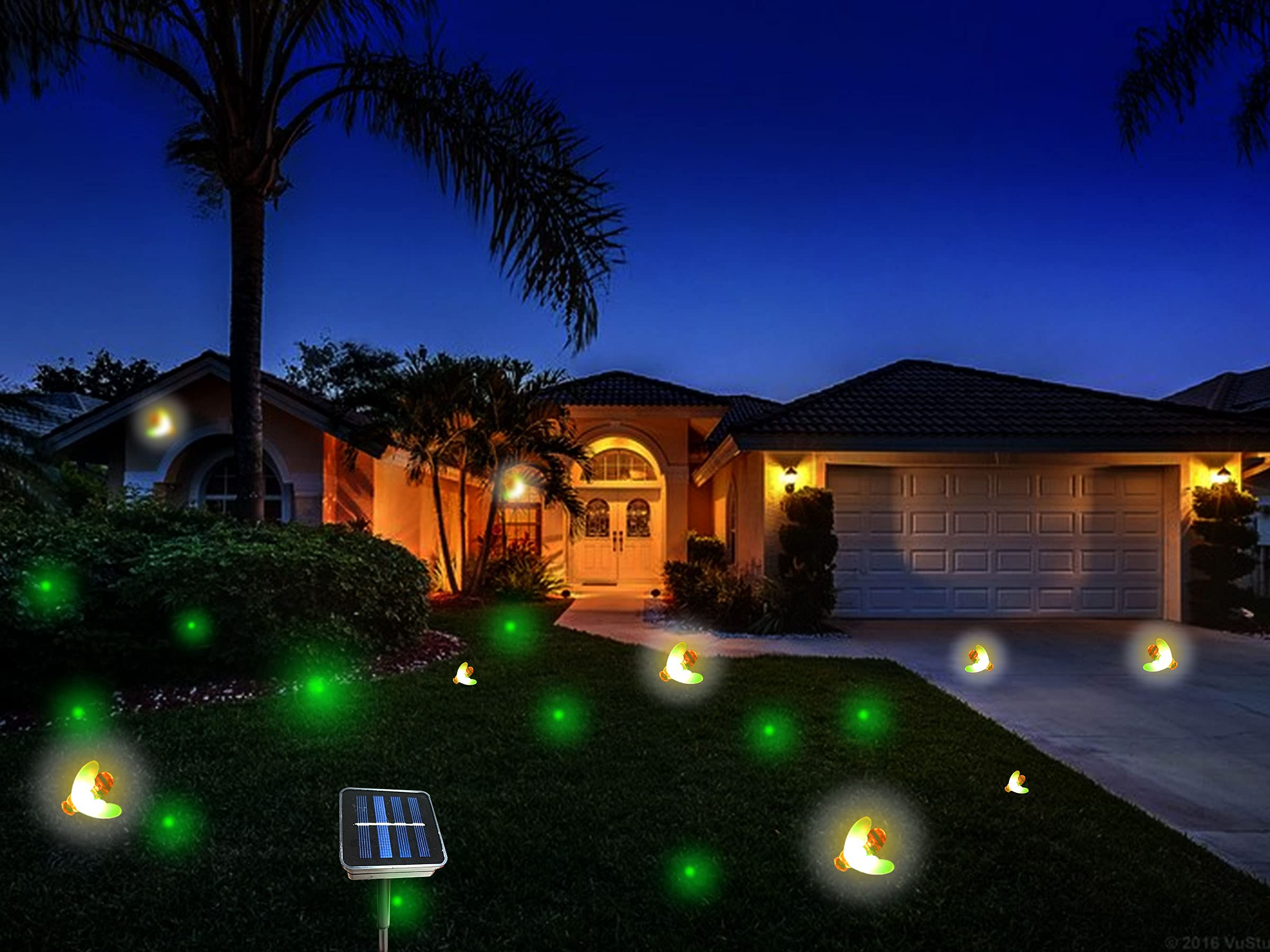 Wskvlcg Solar Powered Firefly String Lights - 9 Flickering Bees, Outdoor Use, Yellow, Plastic, Model a93607bf-0cf4-4763-81d5-