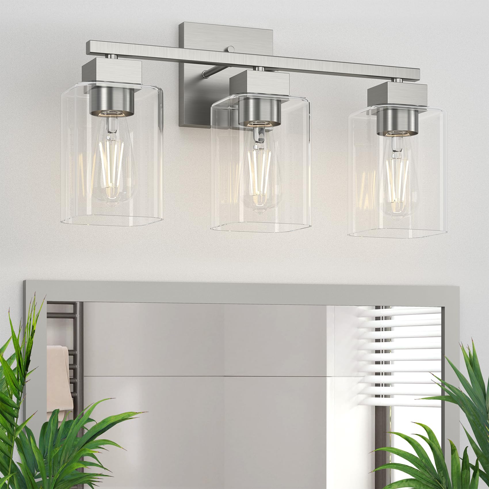 Espird Brush Nickel Bathroom Vanity Light - 3 Light Bathroom Light Fixture Square Design & UL Certification & Square Bath Room L