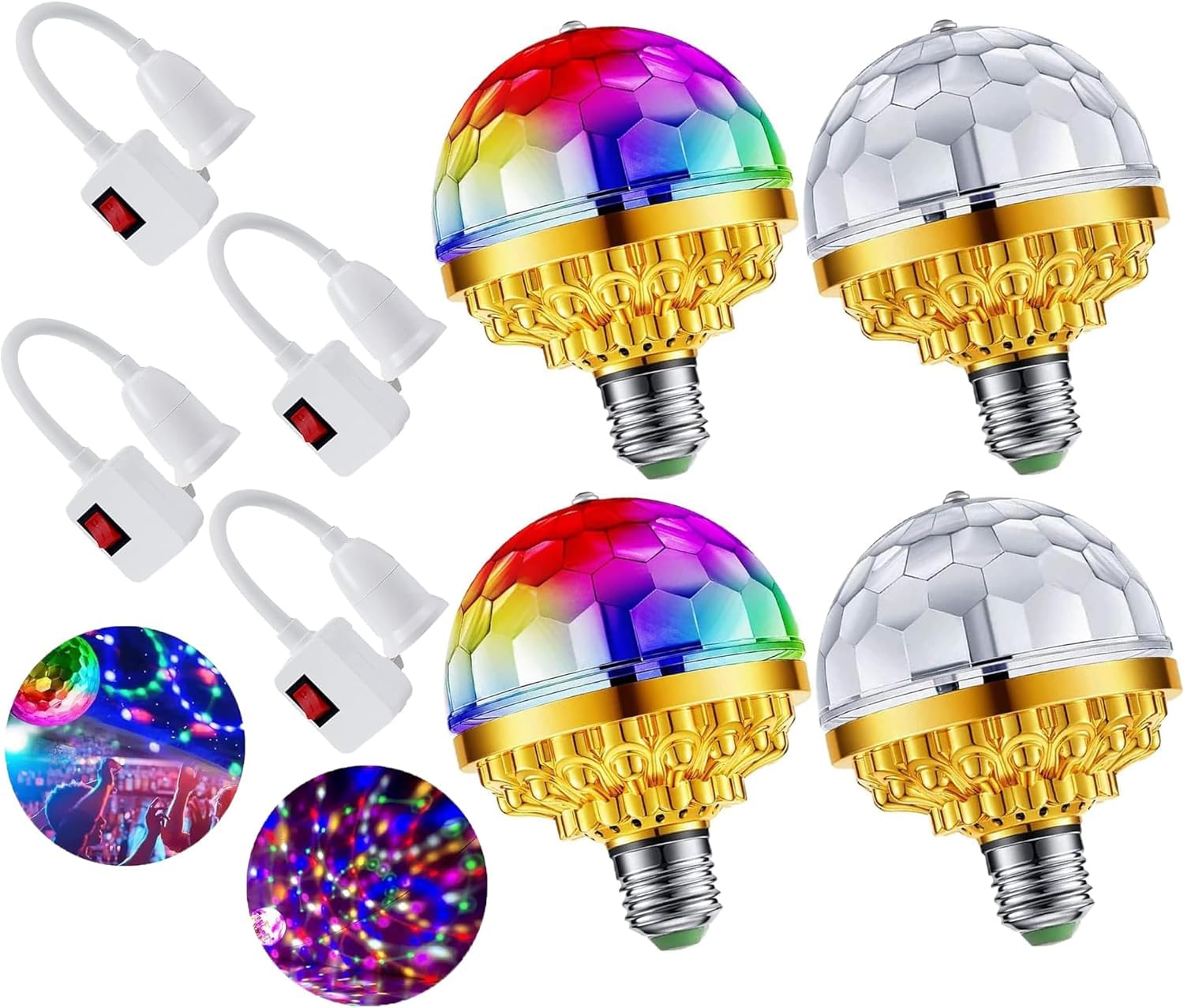 4Pcs Colorful Rotating Magic Ball Light Plug In Disco Ball Light Bulb With Sockets,Magic Ball Rgb Led Stage Light For Home Room