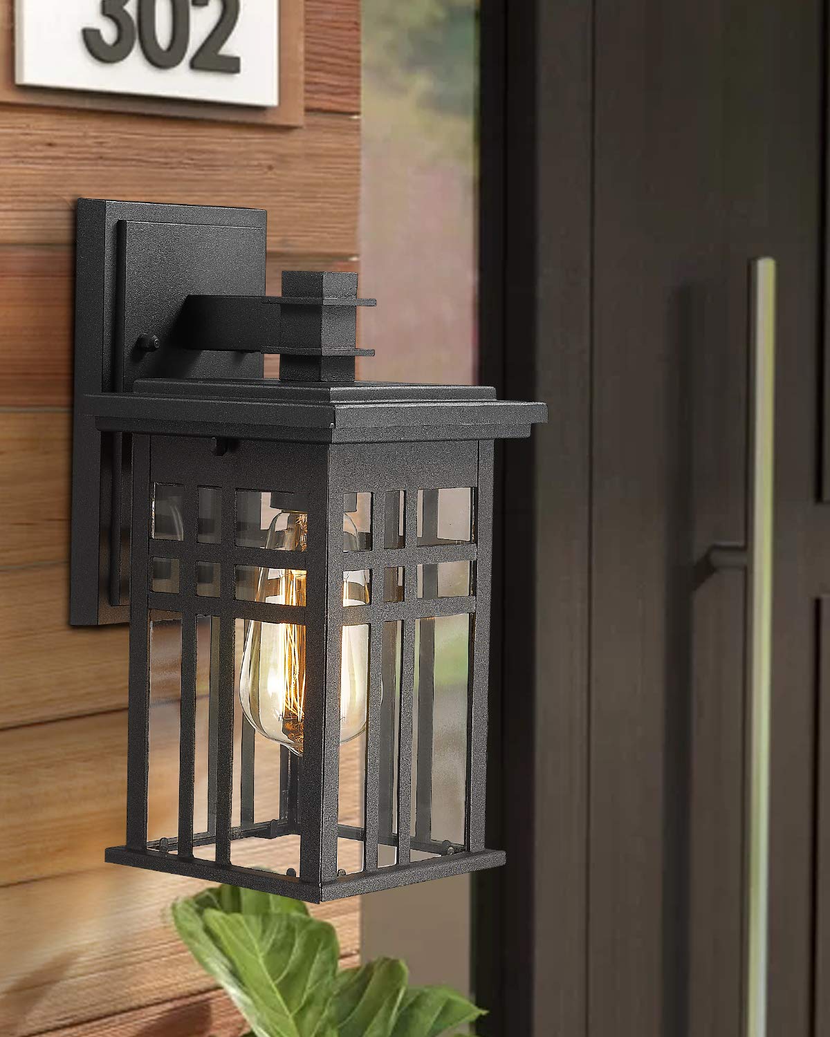 zeyu Outdoor Wall Sconce - 2 Pack, Black Finish, Clear Glass Shade, Medium Size, Model 20068B1-2PK