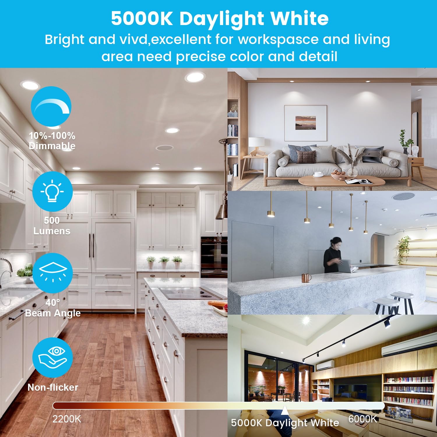 Torkase MR16 LED Bulb 5W GU5.3 Base 10 Pack 5000K Daylight White Dimmable UL Listed