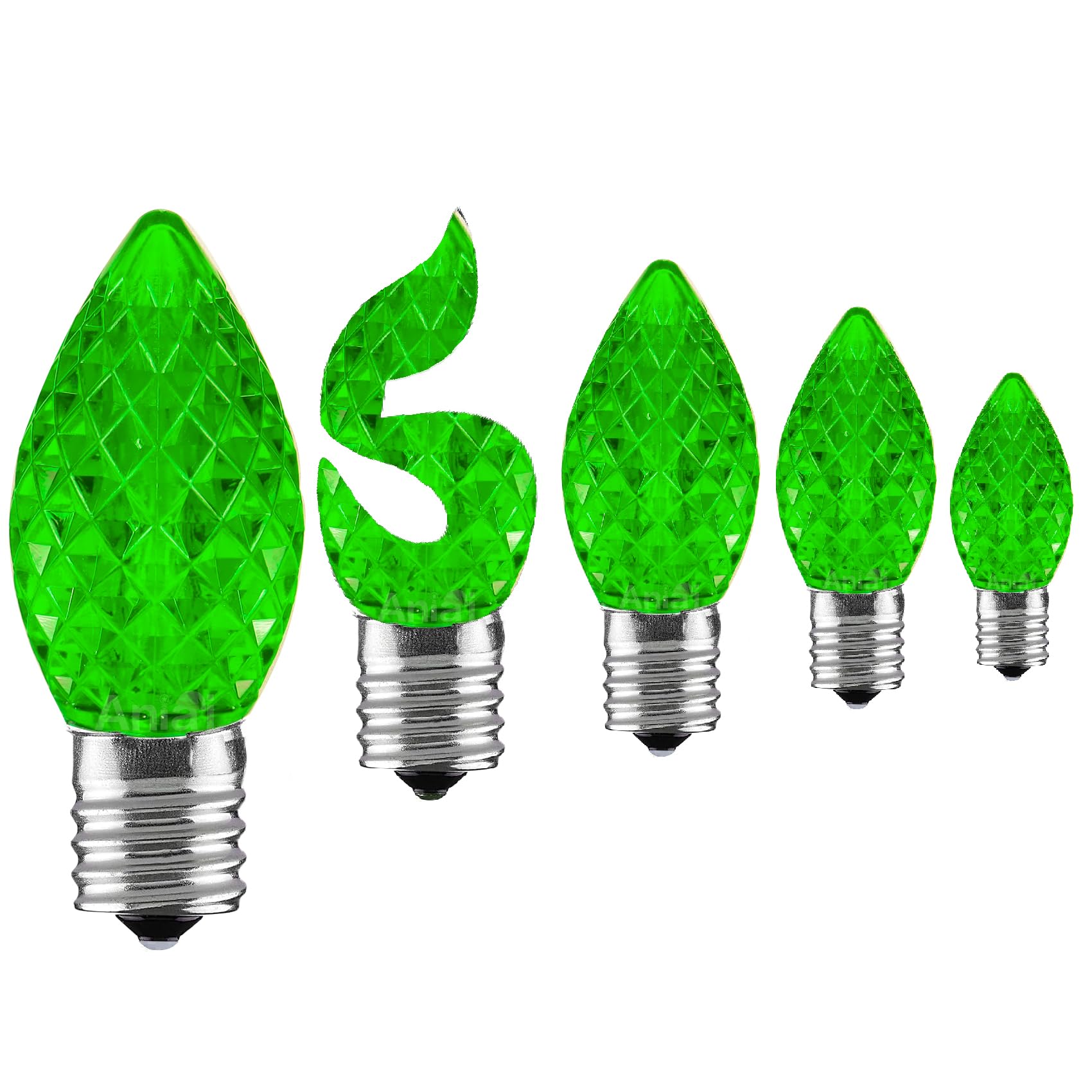 Aniai C7 LED Christmas Light Bulbs - 5 Count, E12 Base, Green, Commercial Grade