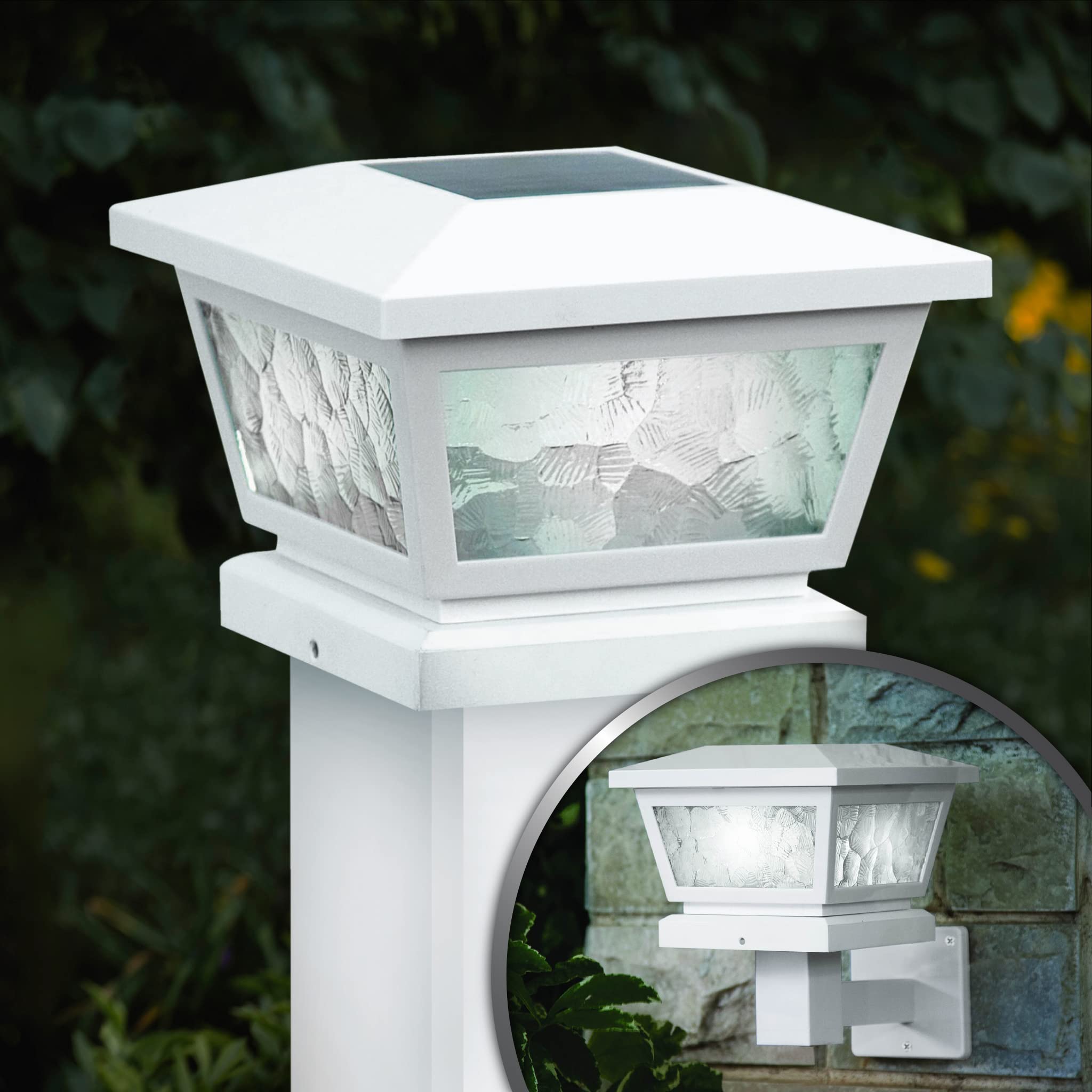 Classy Caps FS100W Solar Post Cap, 5" x 5", White, Durable Acrylonitrile Butadiene Styrene Material