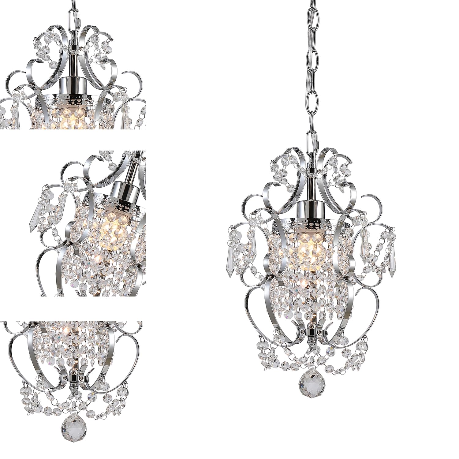 RAYMALUX Chrome Plug in Chandelier - Mini Crystal Light Fixture with 14.3 FT Cord and ON/Off Switch for Bedroom, Living Room, Dining Room