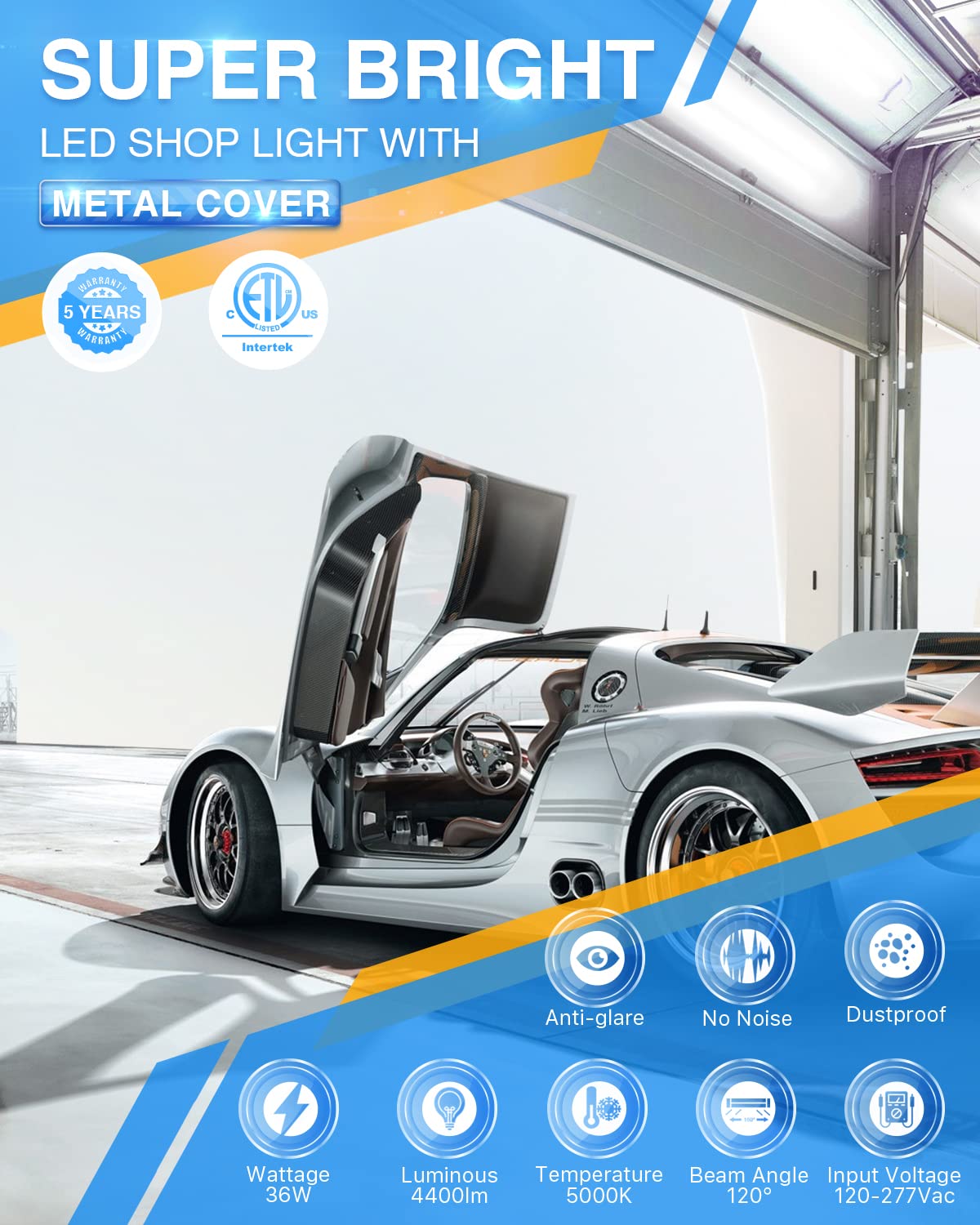 Ensenior 4FT LED Shop Lights with Reflector, 4-Pack Linkable 5000K Daylight Integrated Fixture for Garage & Workbench, Surface &