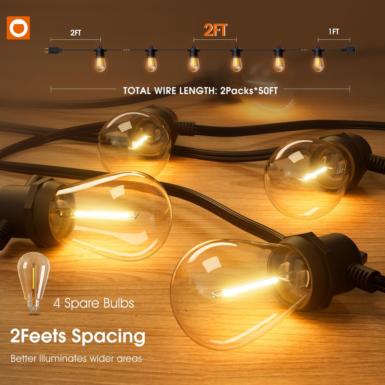 Addlon 100Ft Outdoor String Lights Led Waterproof Patio Lights With 54 Edison Dimmable Bulbs Shatterproof Hanging Lights For Out