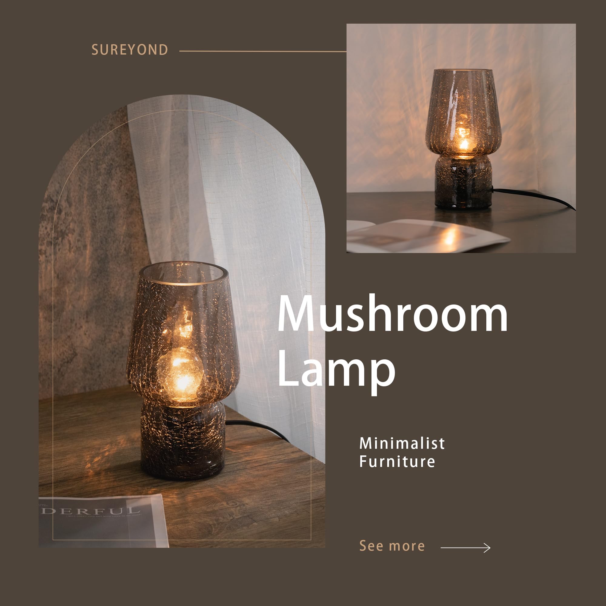 Sureyond Mushroom Lamp,Small Table Lamp,Mini Lamp Cute Lamp Nightstand Lamp Kitchen Lamp Glass Lamp,Translucent Raindrop Lamp,Suitable For Bedrooms, Kitchens, Bedside, Girl Gifts(Black)