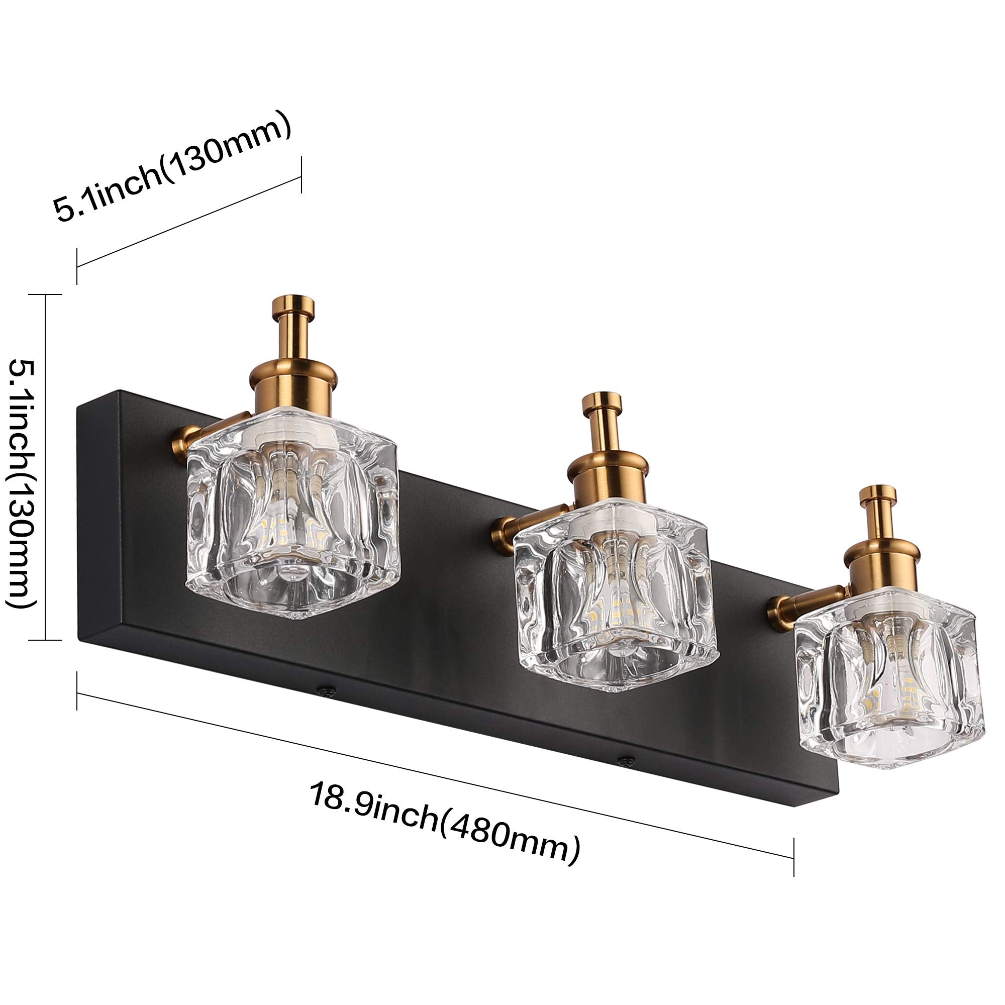 PRESDE Modern Black Bathroom Vanity Light Fixture, 3-Light LED, Metal Matt Black, Model 7770-3T, Ideal for Over Mirror Lighting