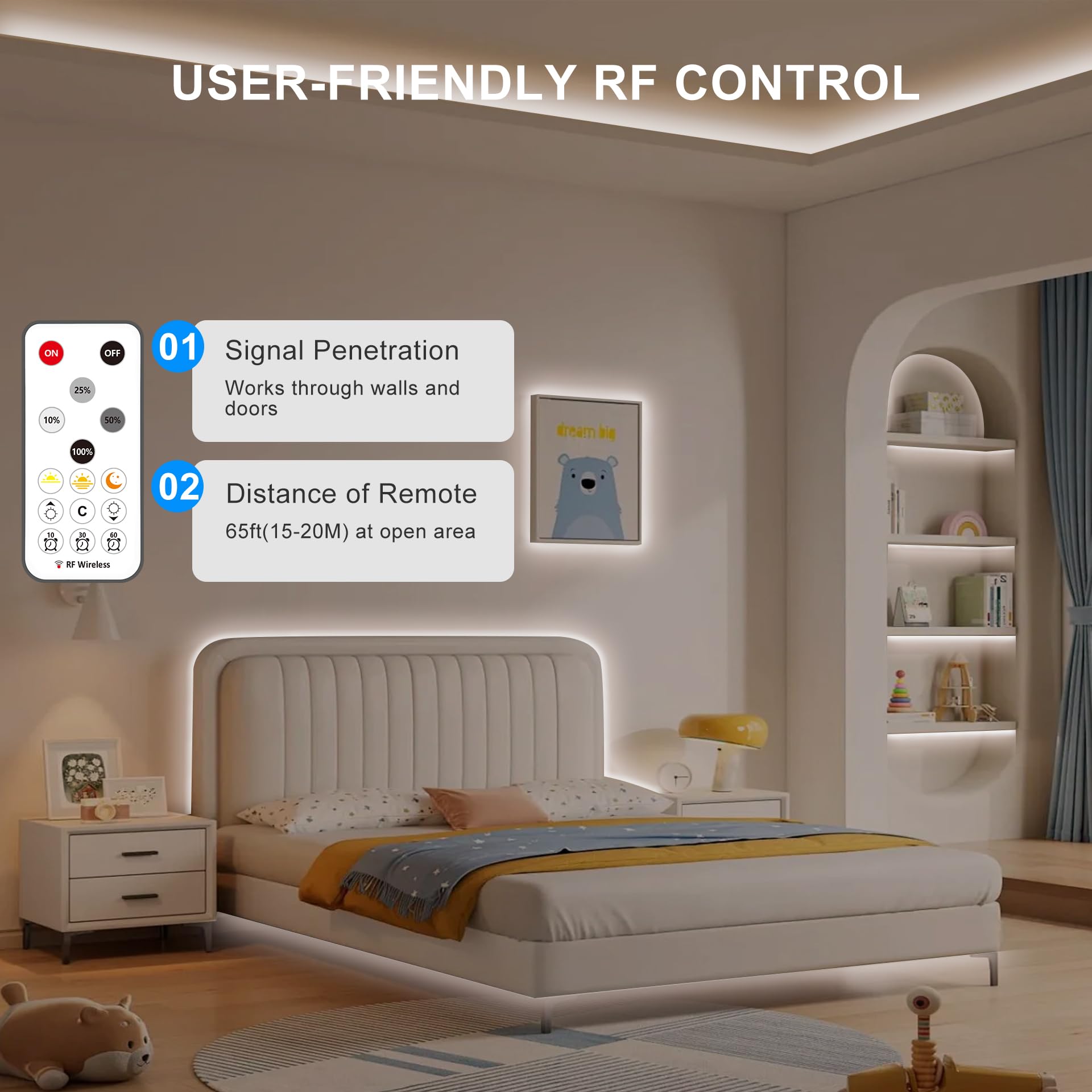 Olaholii 16.4Ft Cob Led Strip Light With Remote, 4000K Dimmable Bright Led Cob Strip Light, White Continuous Led Strip Light For