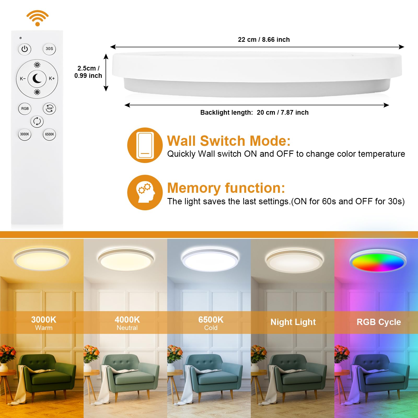 Lezoe Rgb Led Ceiling Light Dimmable With Remote Control  18W 1800Lm Color Changing Light Flush Mount Fixture  8.6 Inch 3000K-6500K Ceiling Lamp For Bedroom Kitchen Hallway Party Living Room