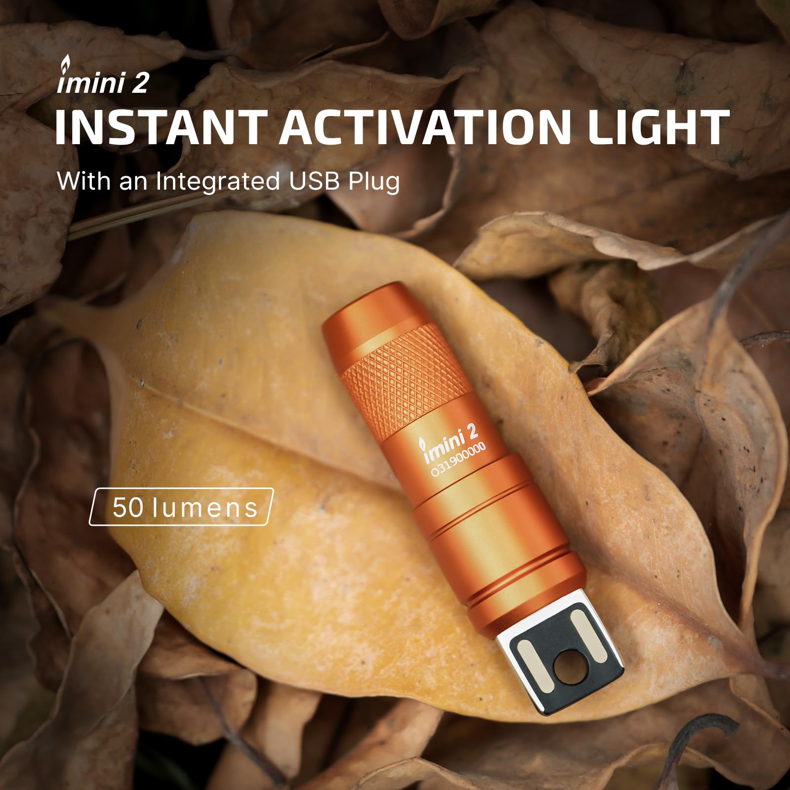 OLIGHT IMINI 2 EDC Rechargeable Keychain Flashlight - 50 Lumens Compact Mini LED Light, Portable, Orange, Ideal for Everyday Carry and Emergencies